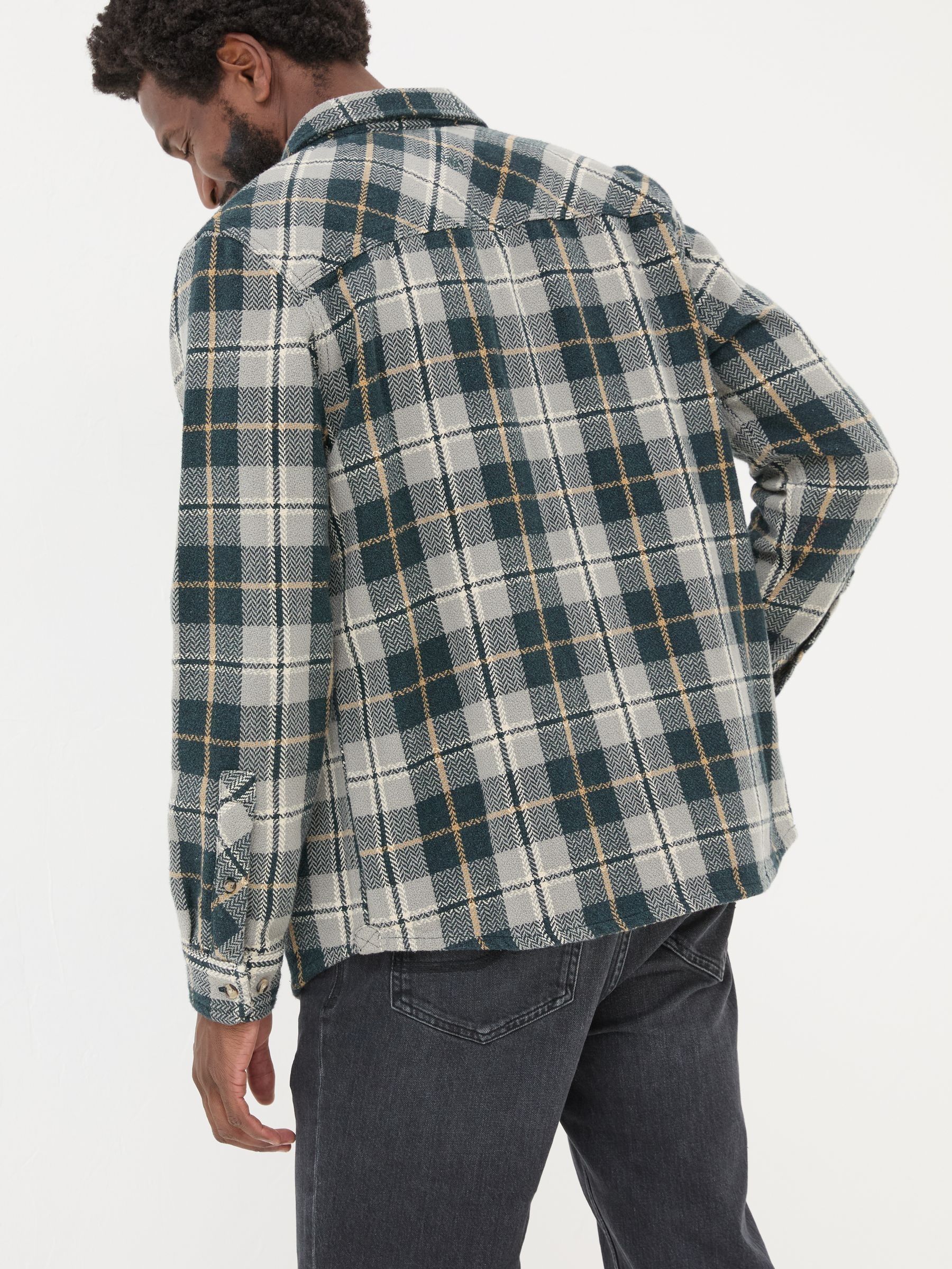 Grey Long Sleeve Herringbone Rafety Check 100% Cotton Shirt - Image 2 of 6
