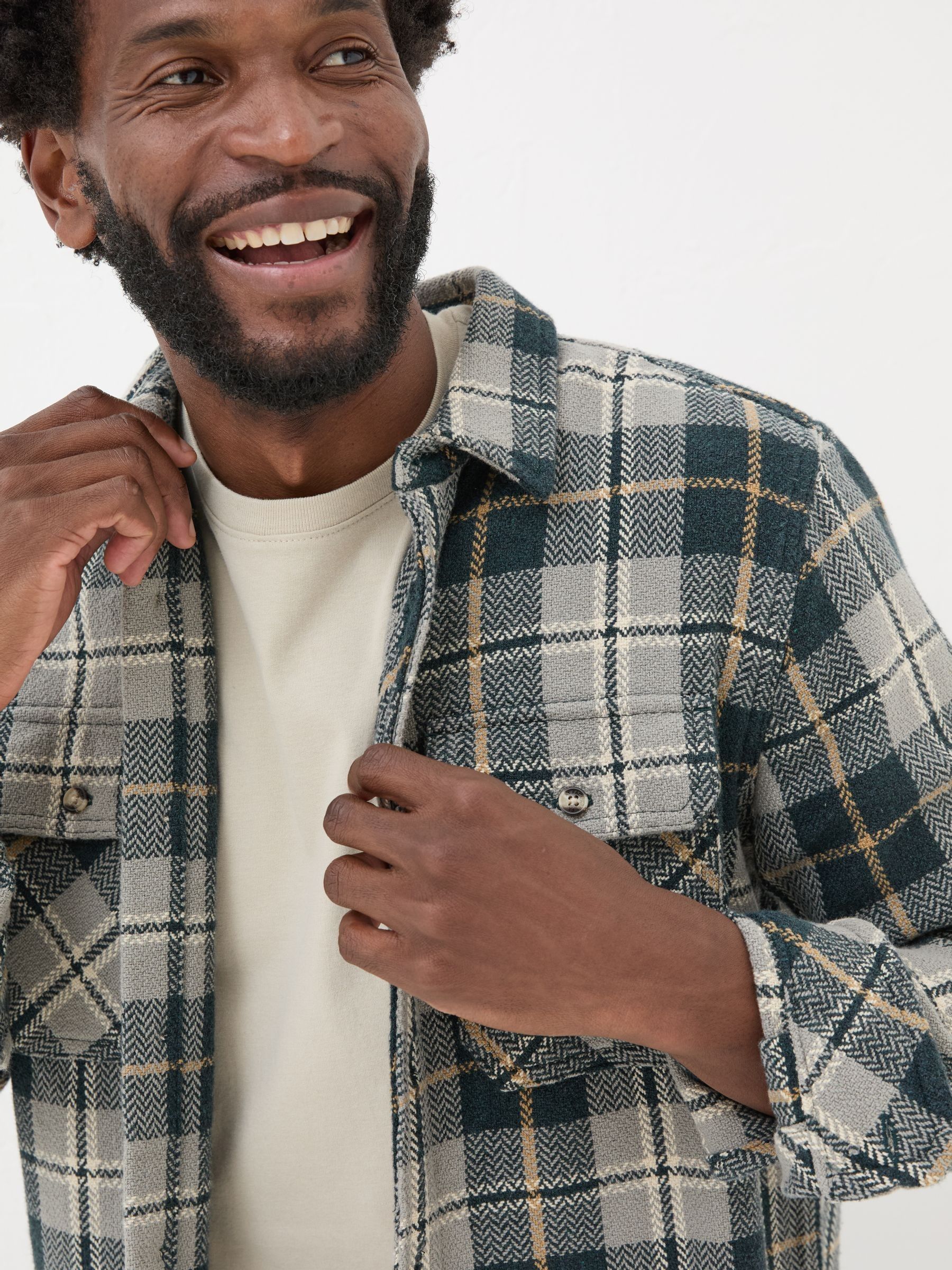 Grey Long Sleeve Herringbone Rafety Check 100% Cotton Shirt - Image 3 of 6