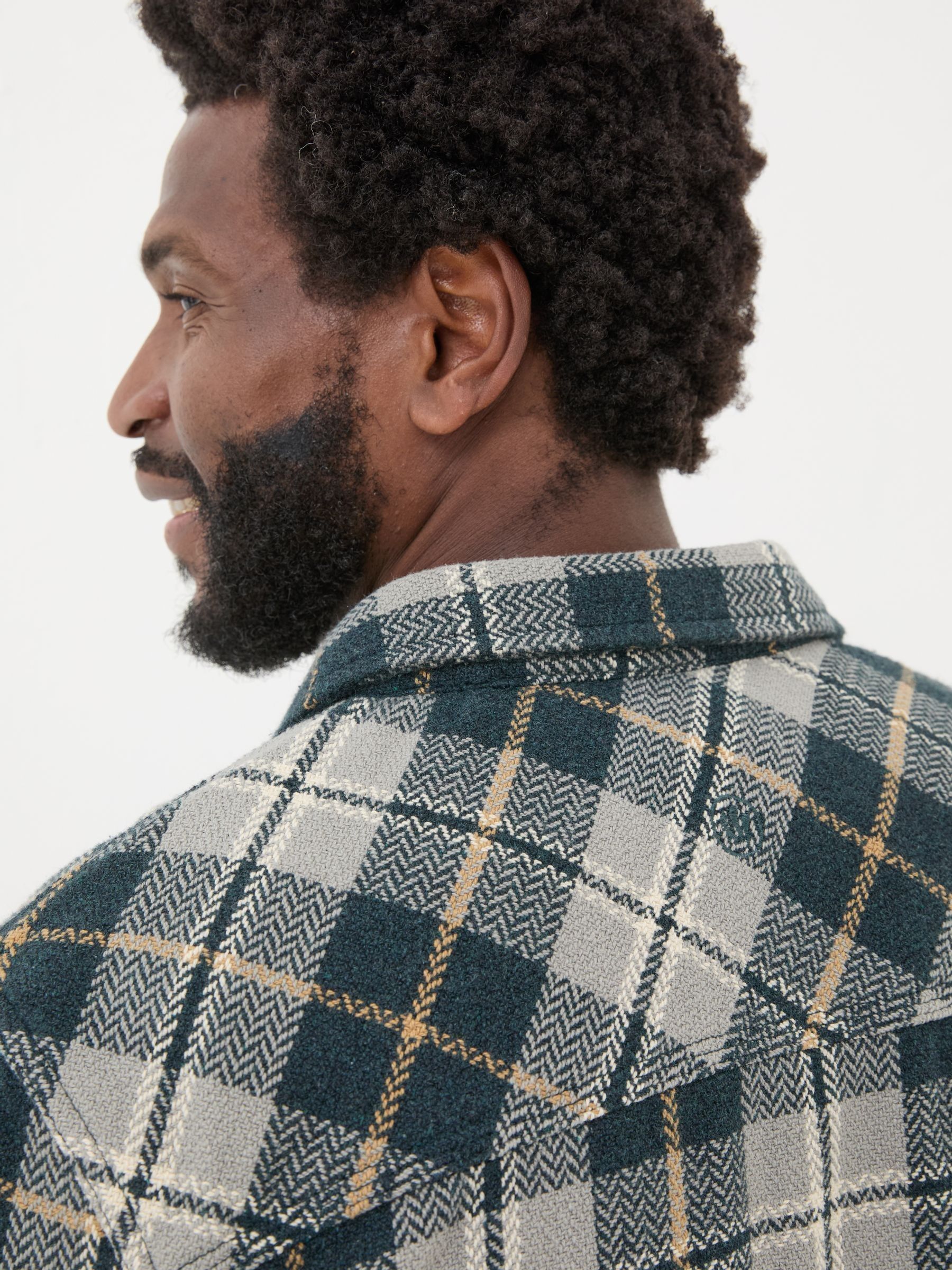 Grey Long Sleeve Herringbone Rafety Check 100% Cotton Shirt - Image 4 of 6
