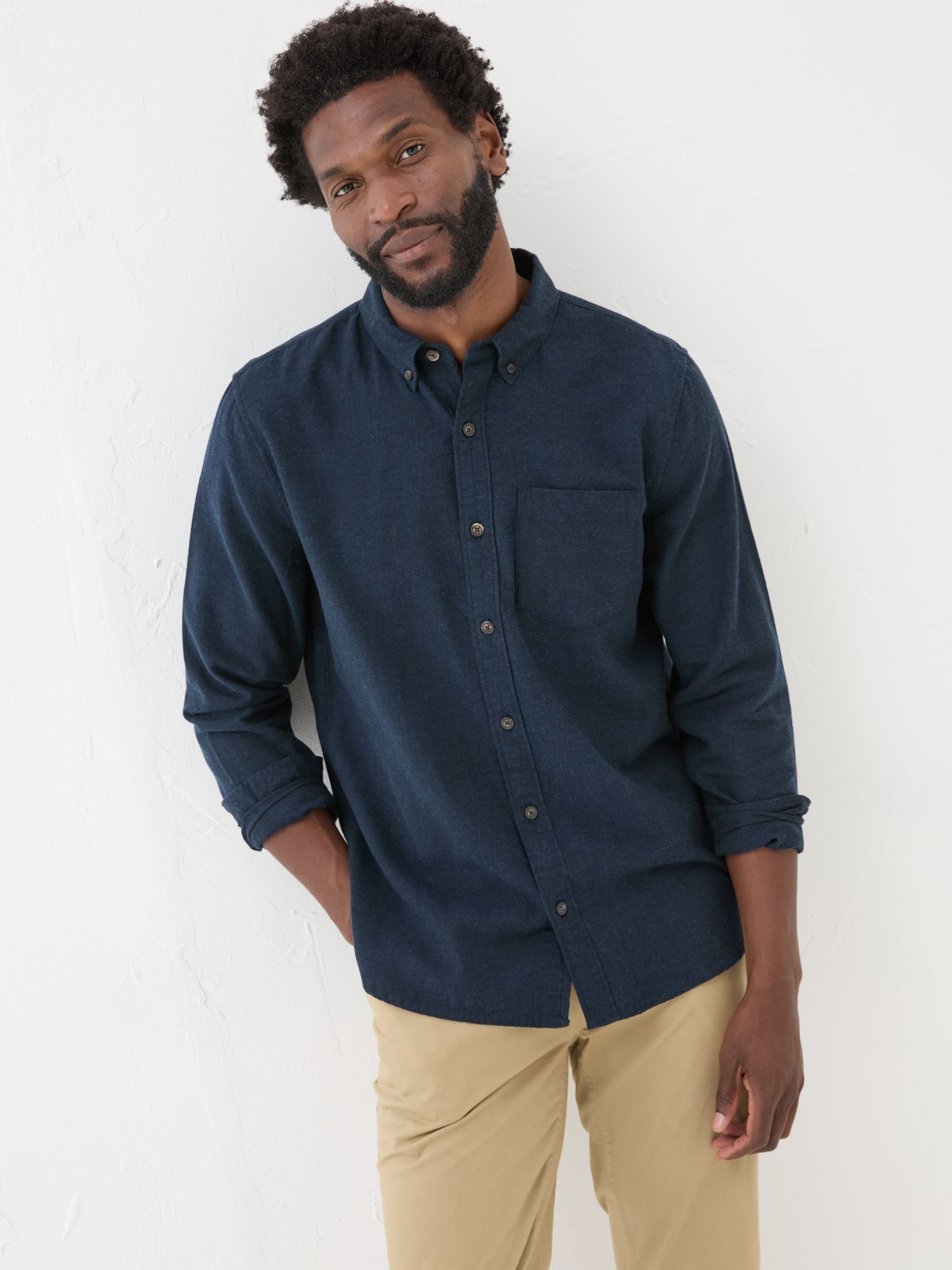 Blue Navy Long Sleeve Oxlow Plain 100% Cotton Shirt - Image 1 of 5