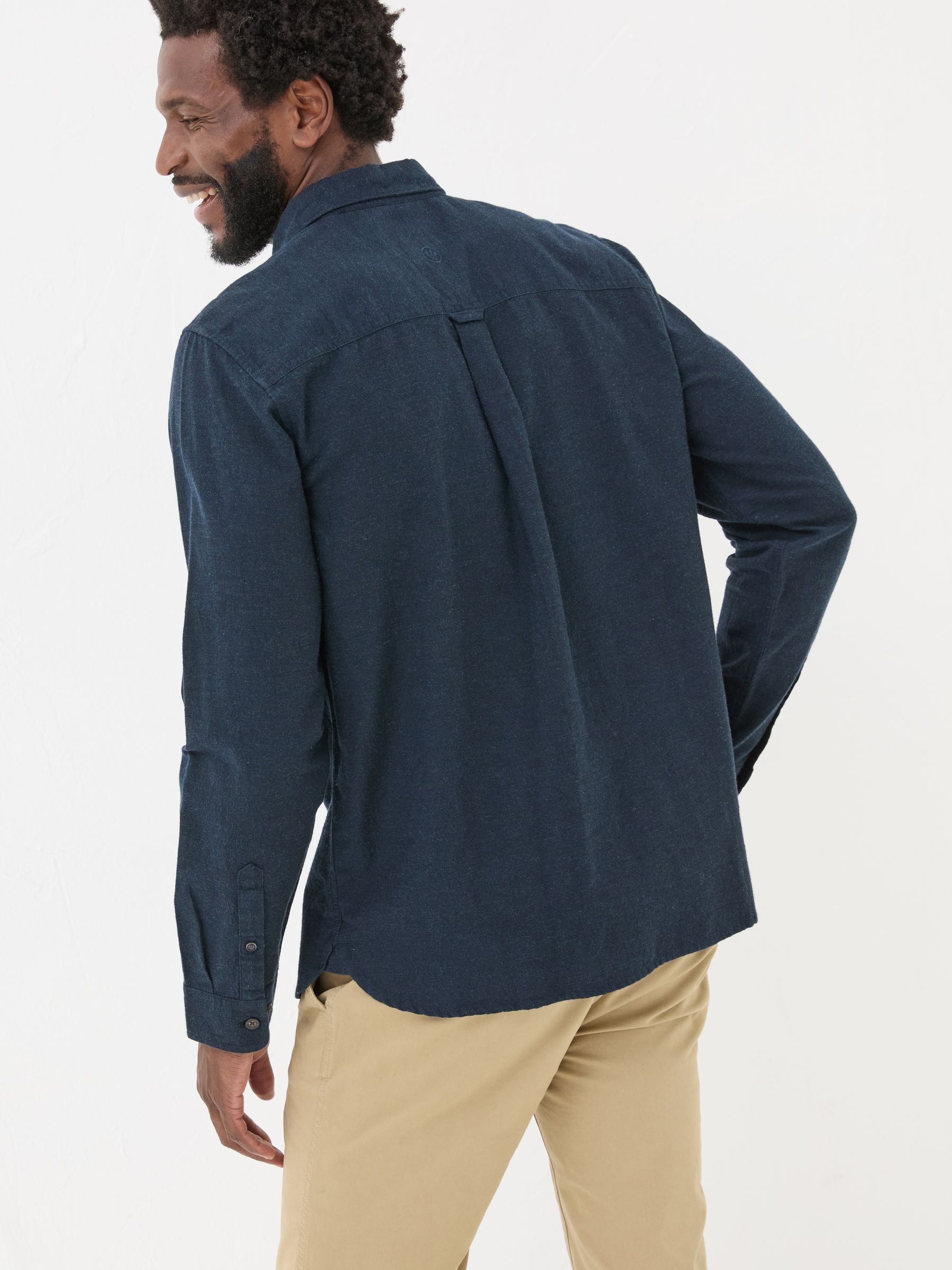 Blue Navy Long Sleeve Oxlow Plain 100% Cotton Shirt - Image 2 of 5