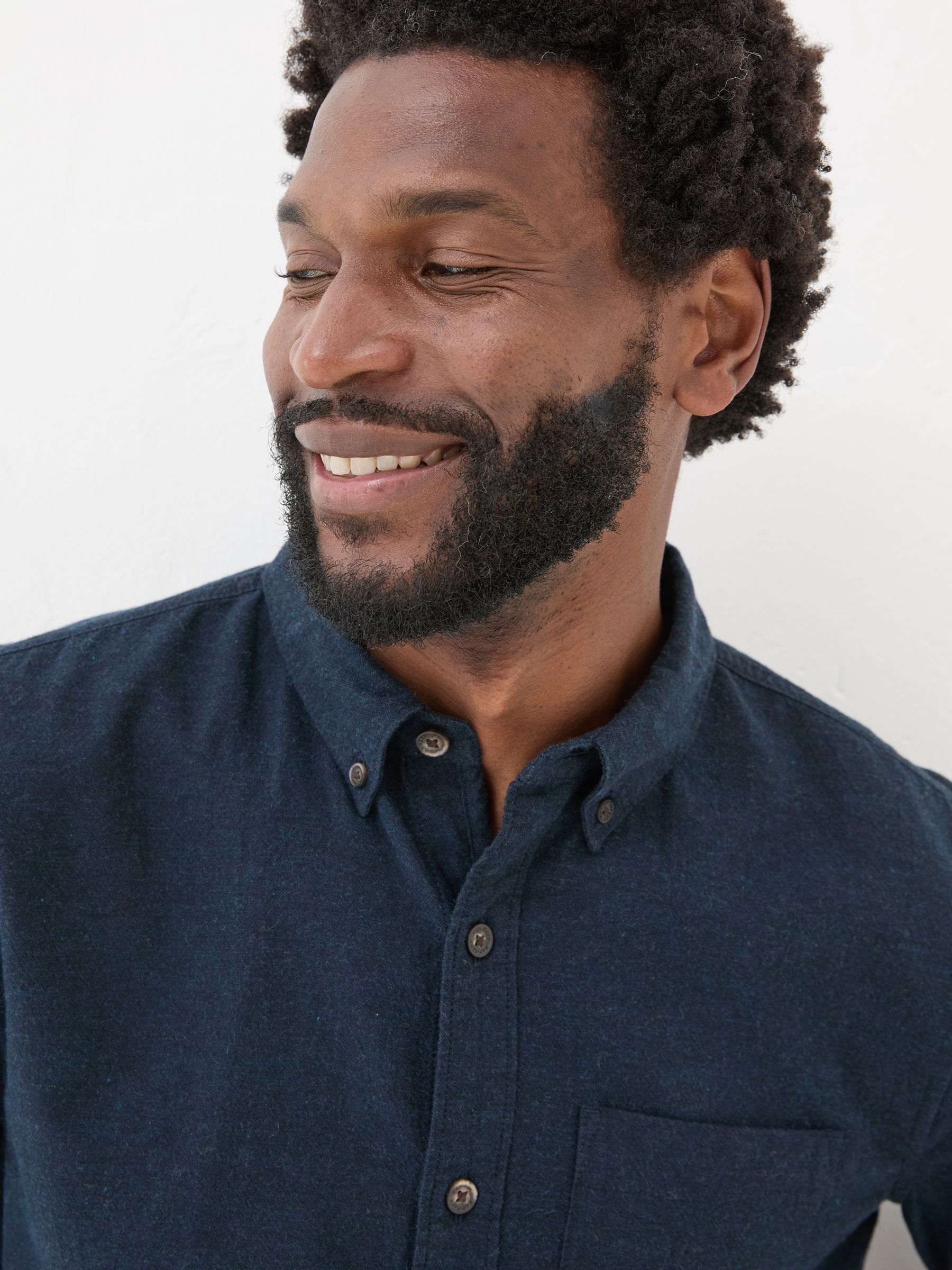 Blue Navy Long Sleeve Oxlow Plain 100% Cotton Shirt - Image 3 of 5