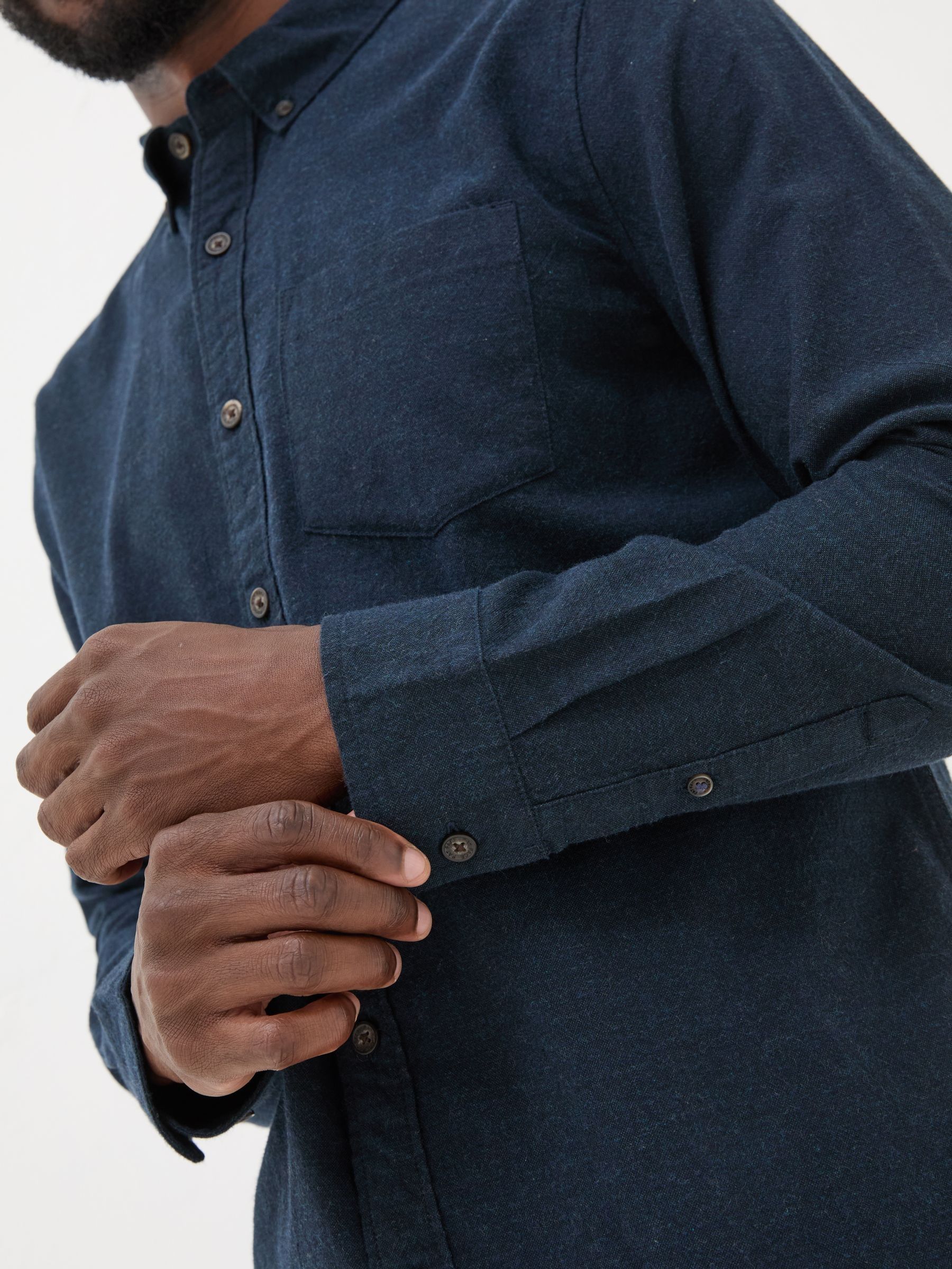 Blue Navy Long Sleeve Oxlow Plain 100% Cotton Shirt - Image 4 of 5