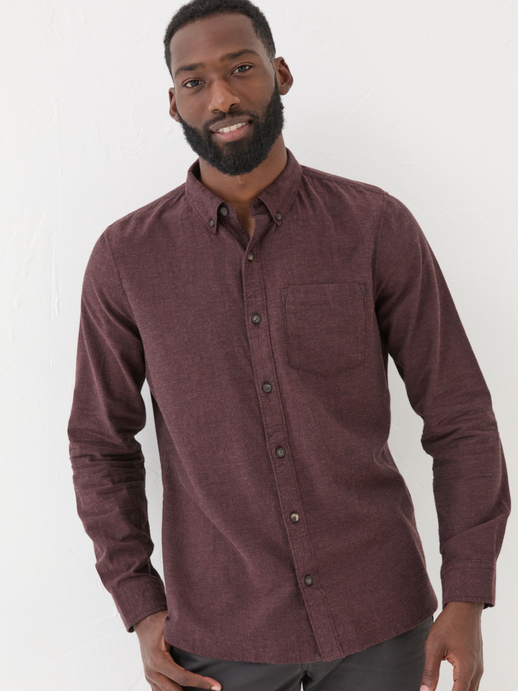Burgundy Red Long Sleeve Oxlow Plain 100% Cotton Shirt - Image 1 of 6