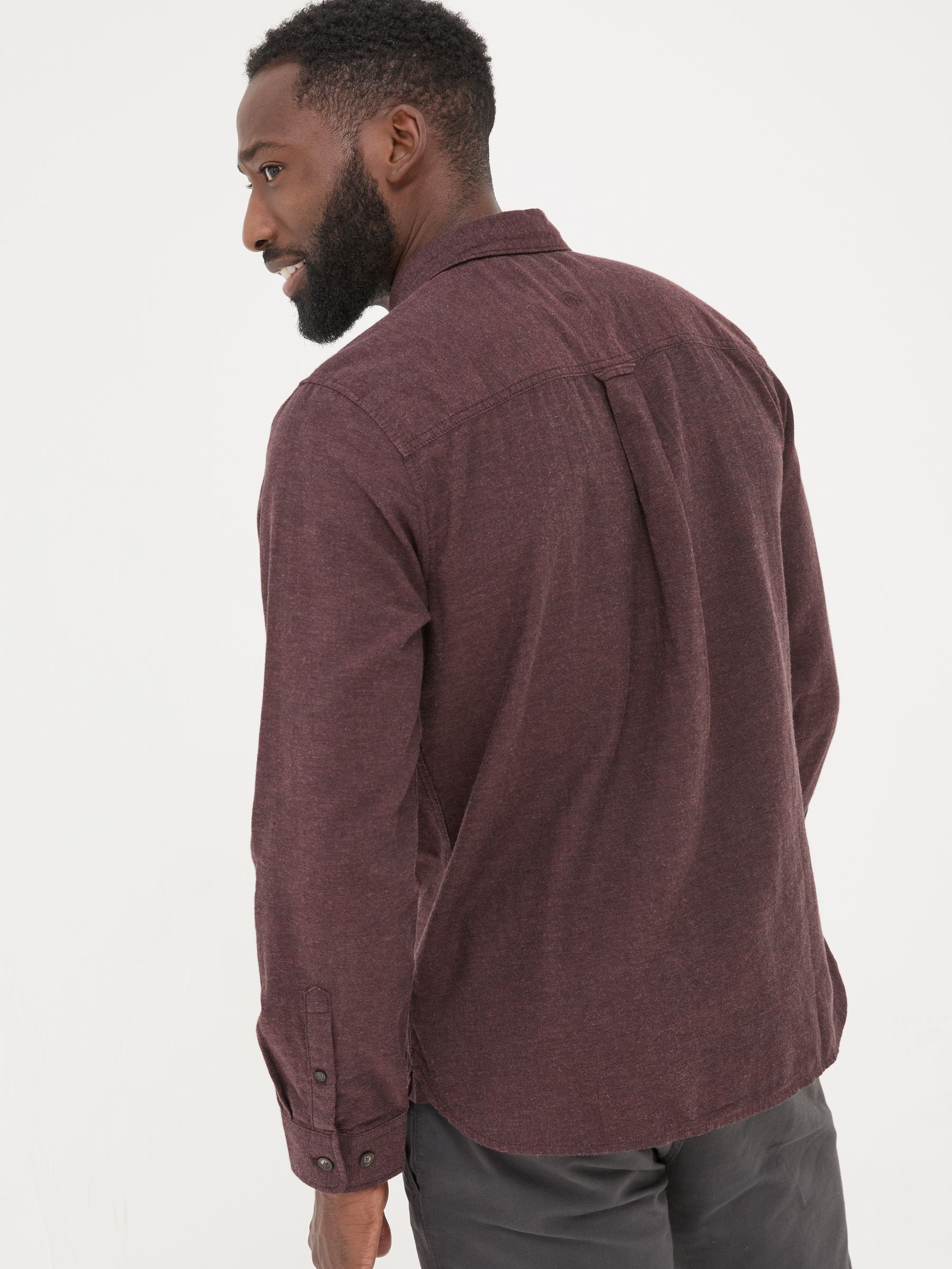 Burgundy Red Long Sleeve Oxlow Plain 100% Cotton Shirt - Image 2 of 6