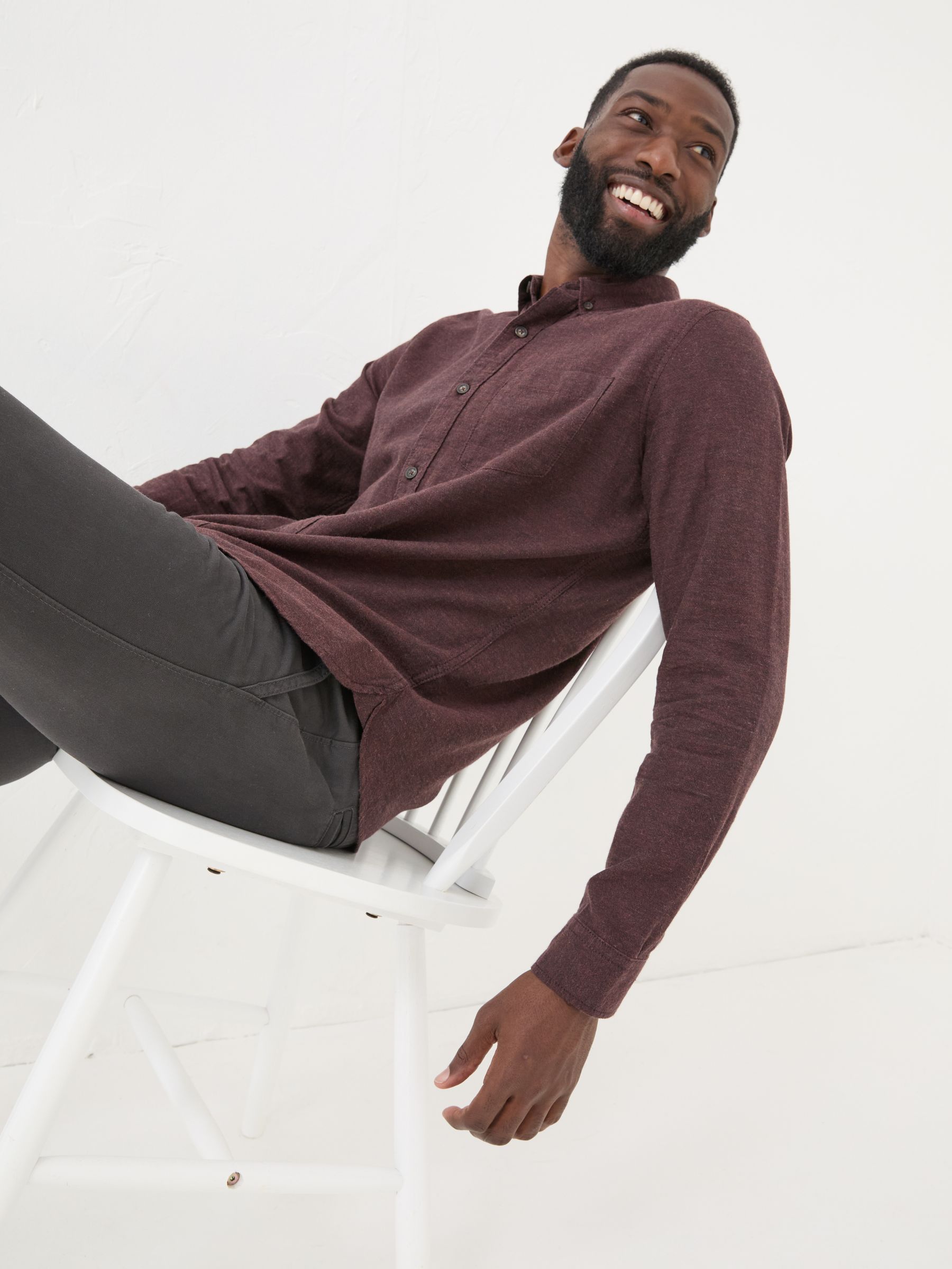 Burgundy Red Long Sleeve Oxlow Plain 100% Cotton Shirt - Image 3 of 6