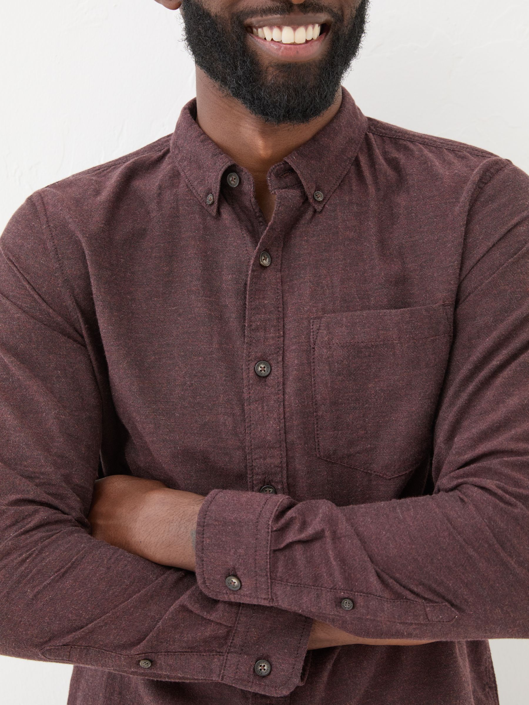 Burgundy Red Long Sleeve Oxlow Plain 100% Cotton Shirt - Image 4 of 6