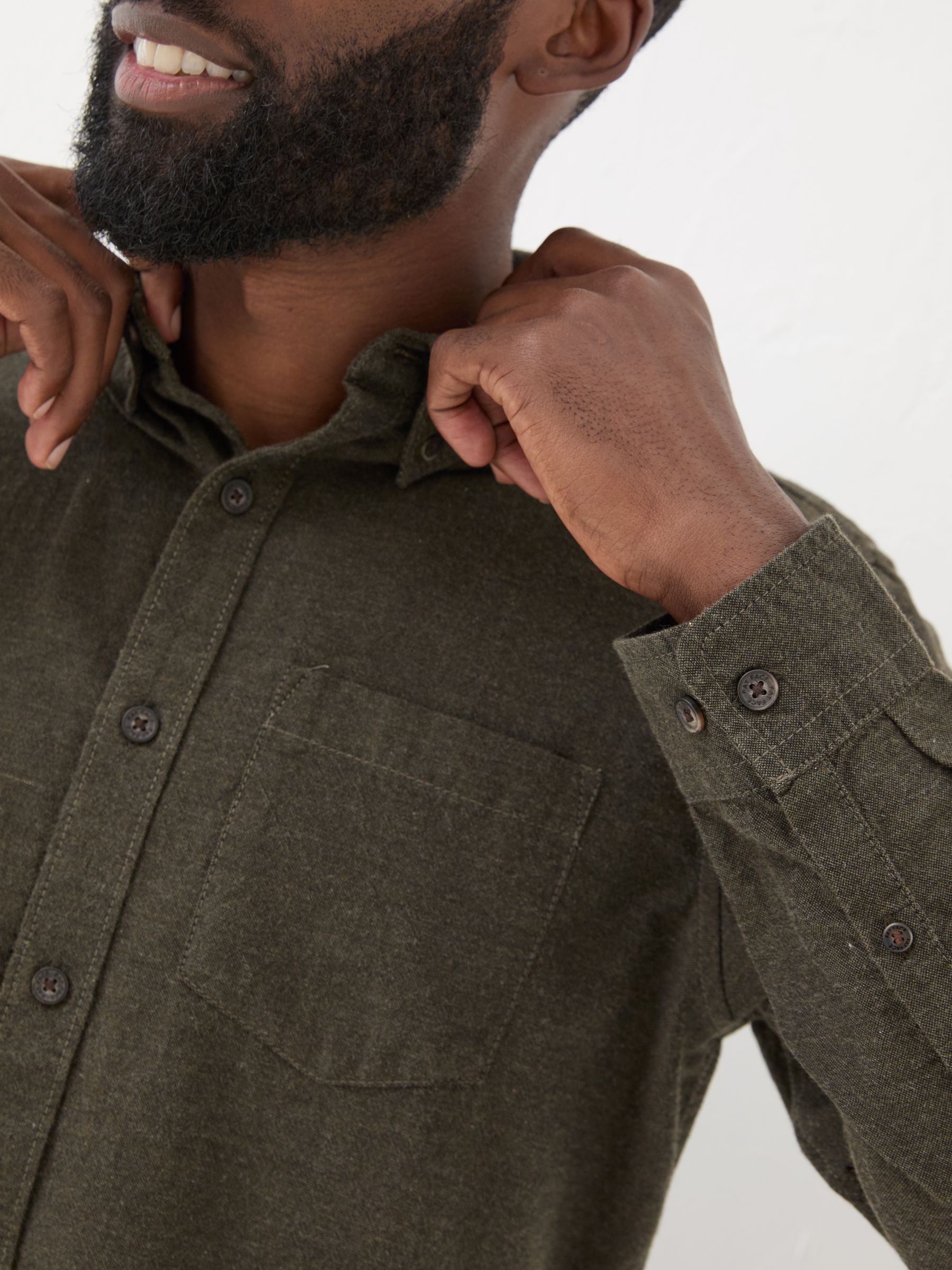 Green Long Sleeve Oxlow Plain 100% Cotton Shirt - Image 4 of 5