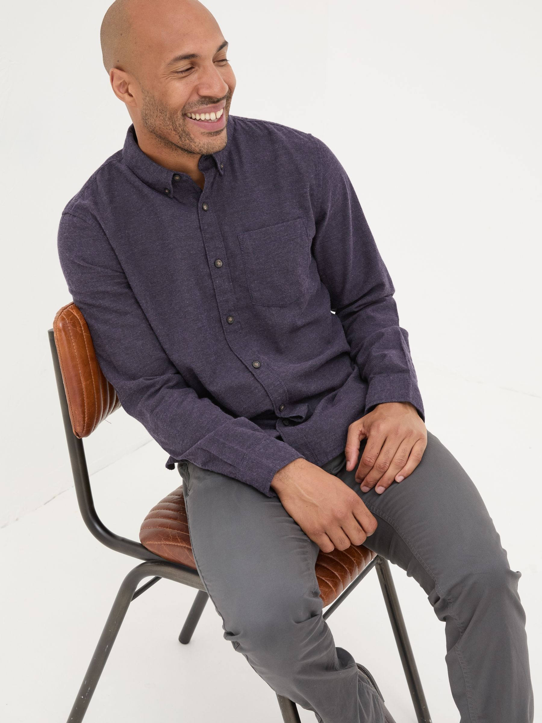 Purple Long Sleeve Oxlow Plain 100% Cotton Shirt - Image 4 of 6