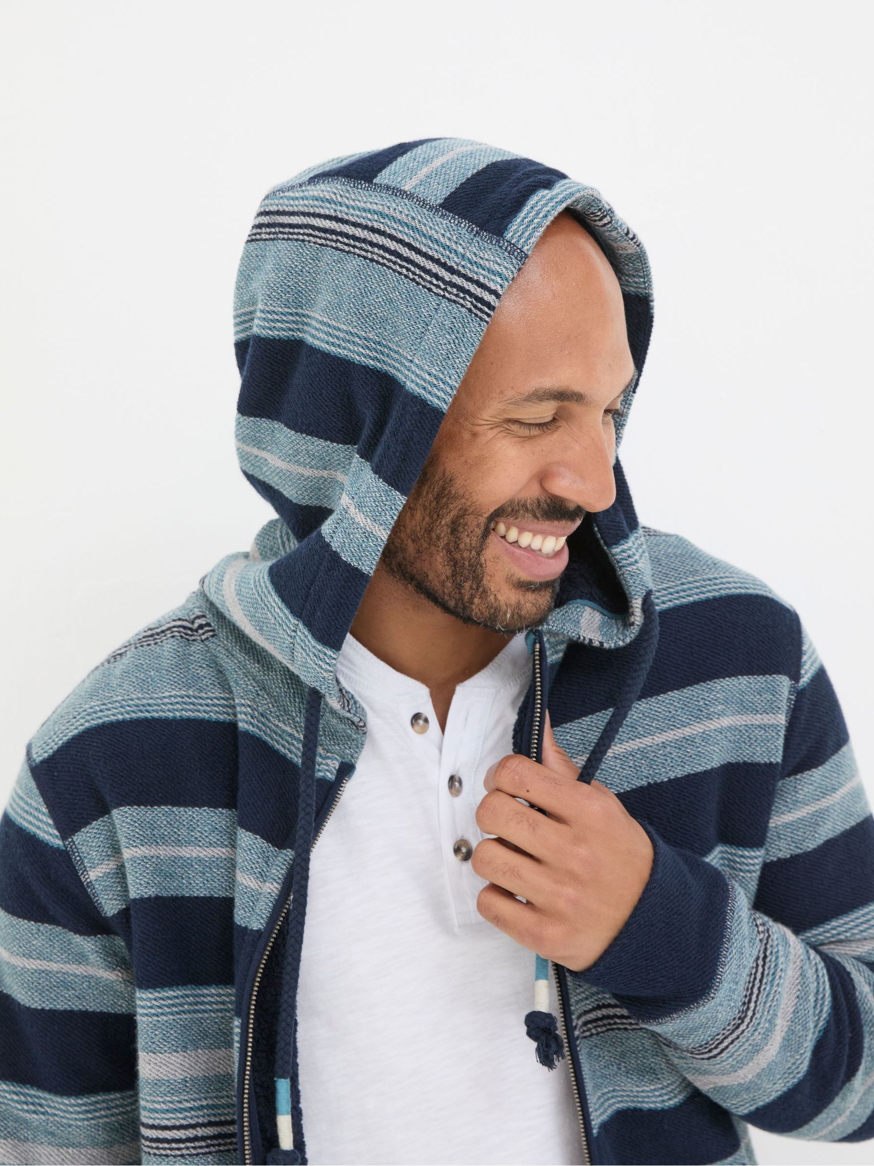 Dark Navy Trescowe Fleece Zip Through 100% Cotton Hoodie - Image 3 of 5