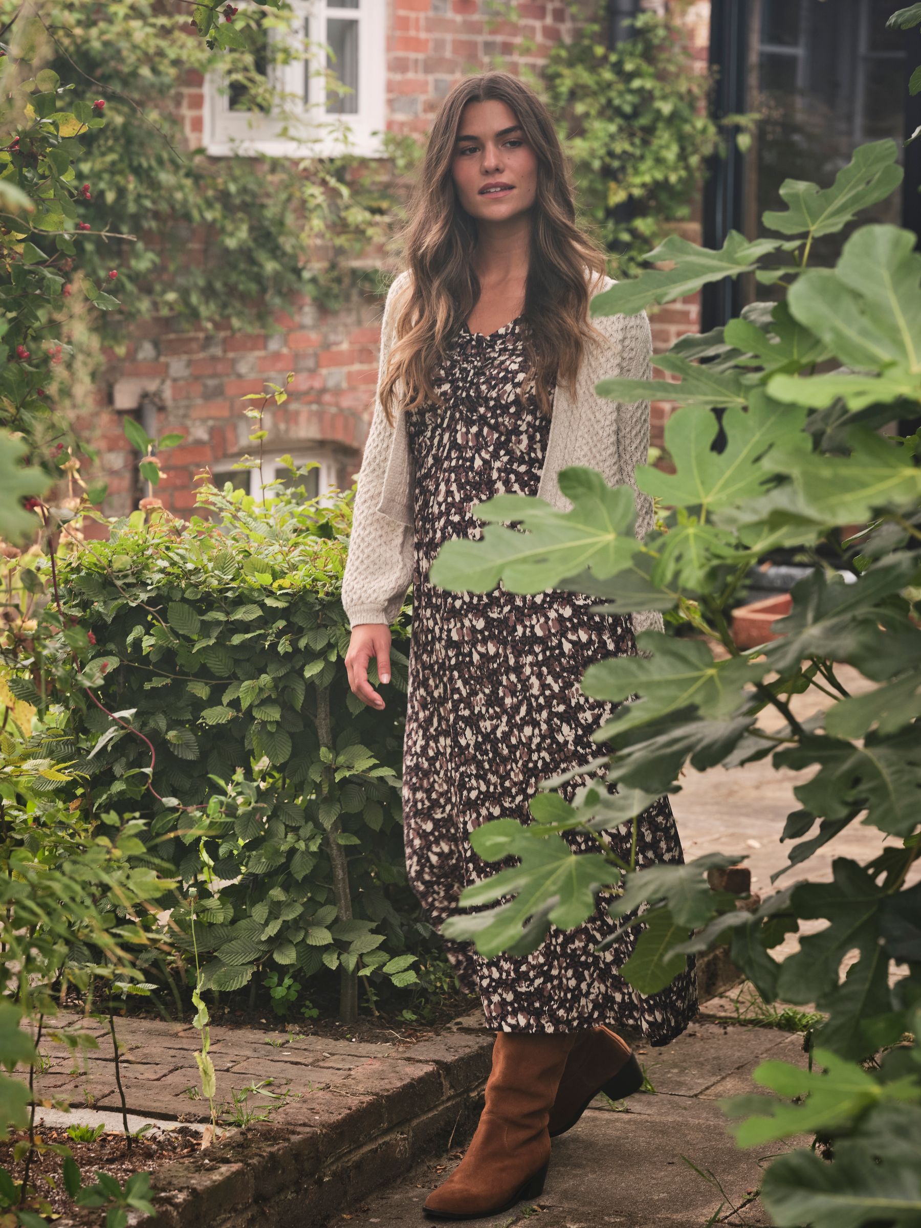 Libby Black Patterned Midi Dress - Image 1 of 9