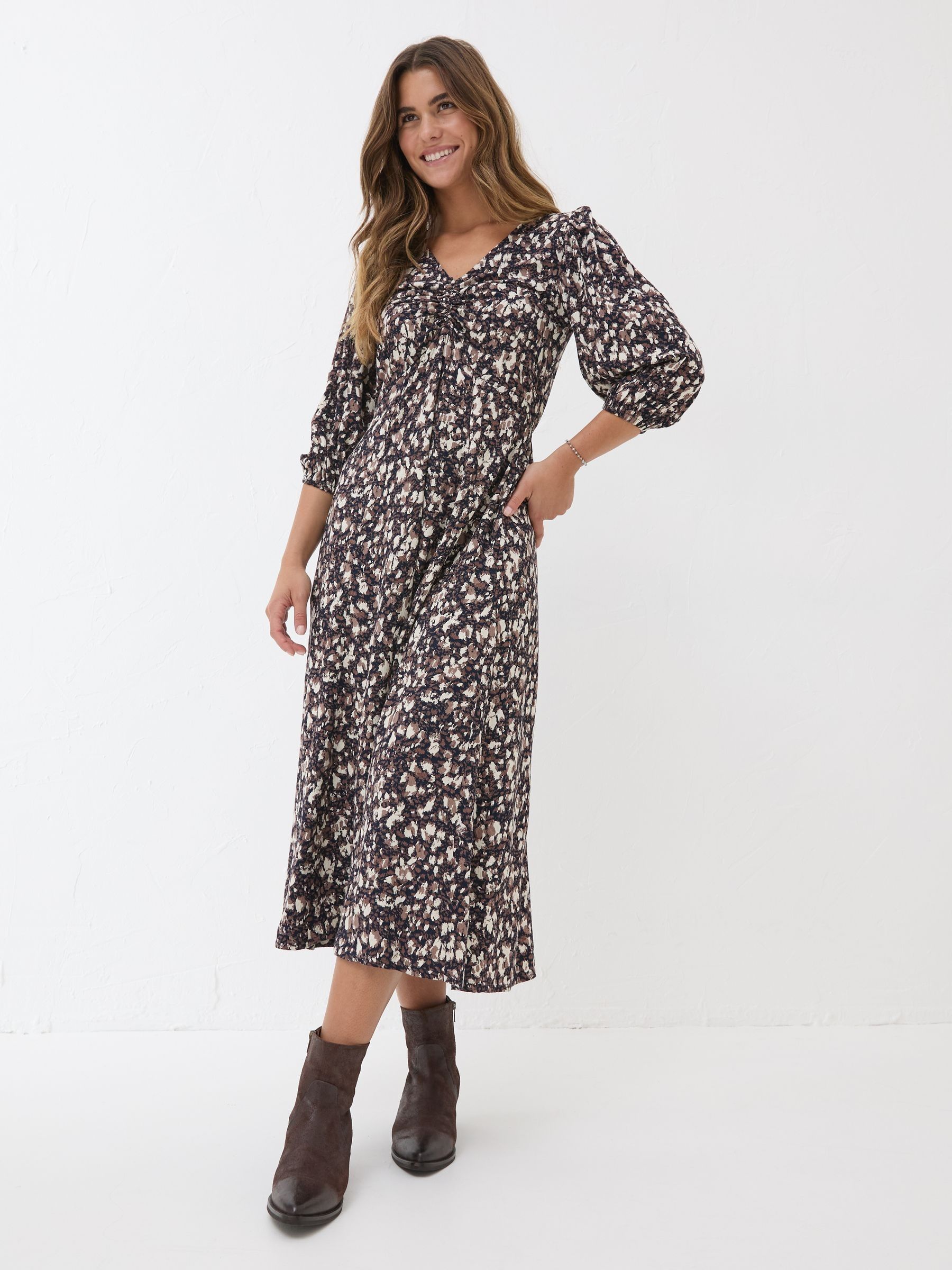 Libby Black Patterned Midi Dress - Image 2 of 9