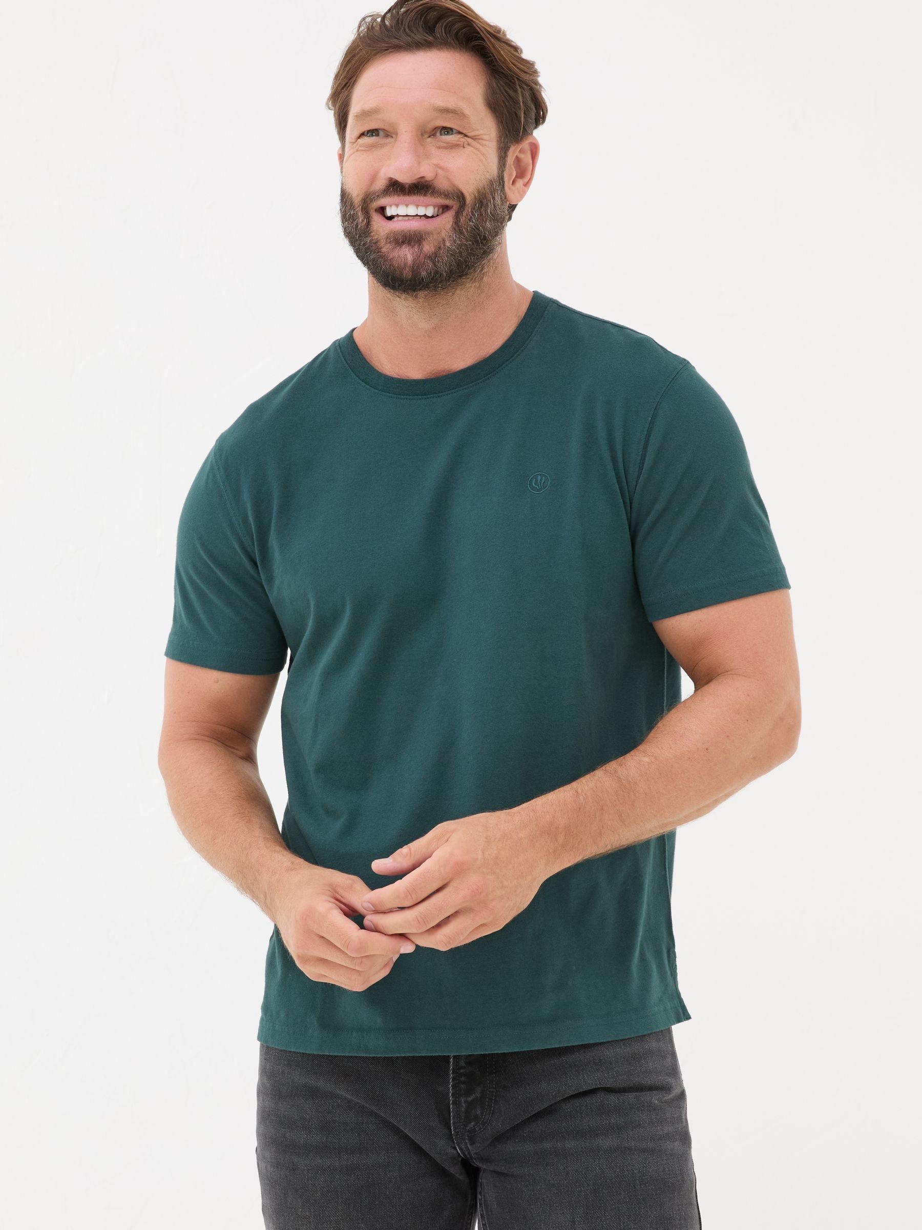 Lulworth Dark Teal 100% Cotton Organic Crew T-Shirt - Image 1 of 5