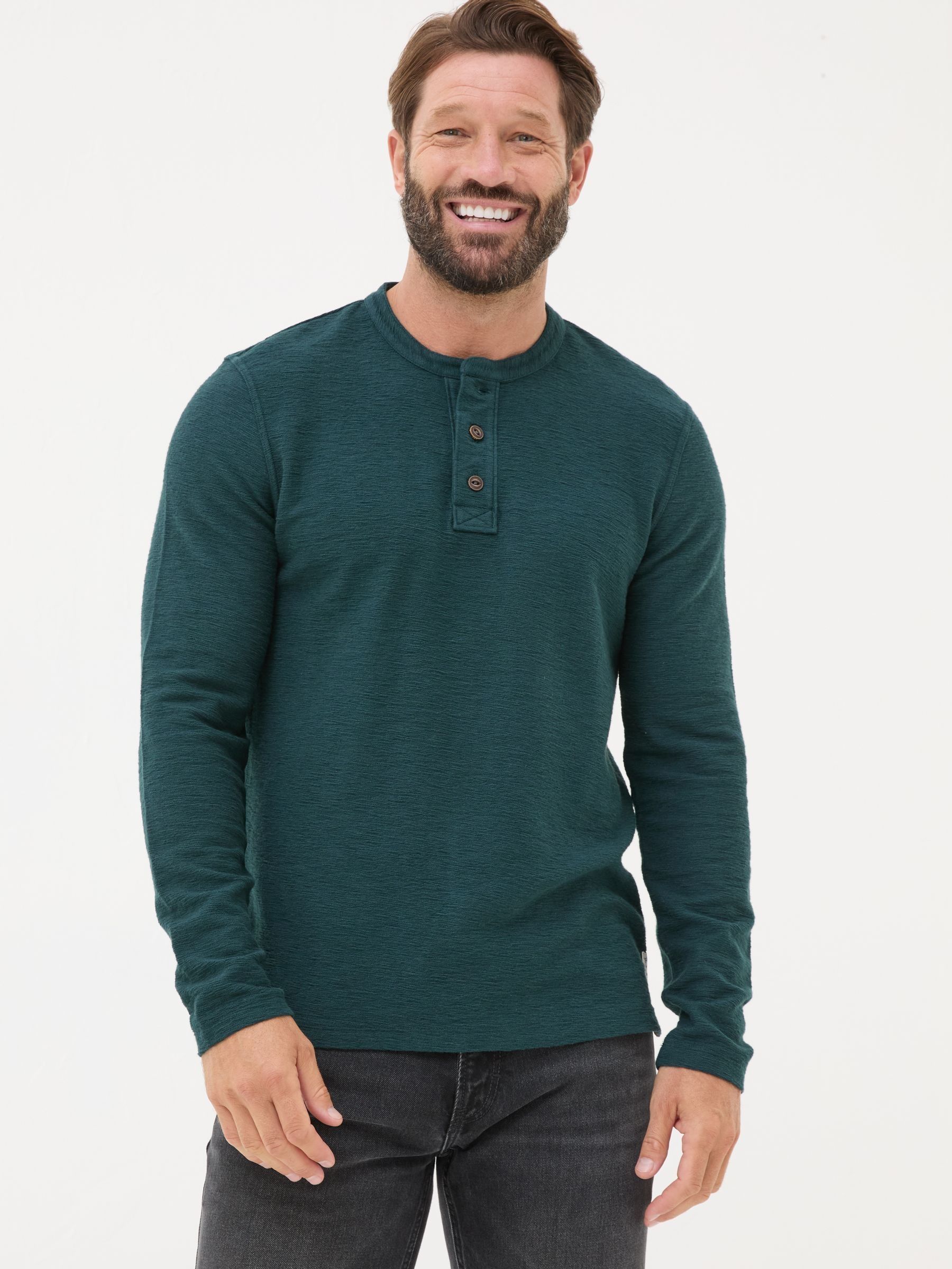 Teal Blue Nutbourne Henley 100% Cotton T-Shirt | FatFace
