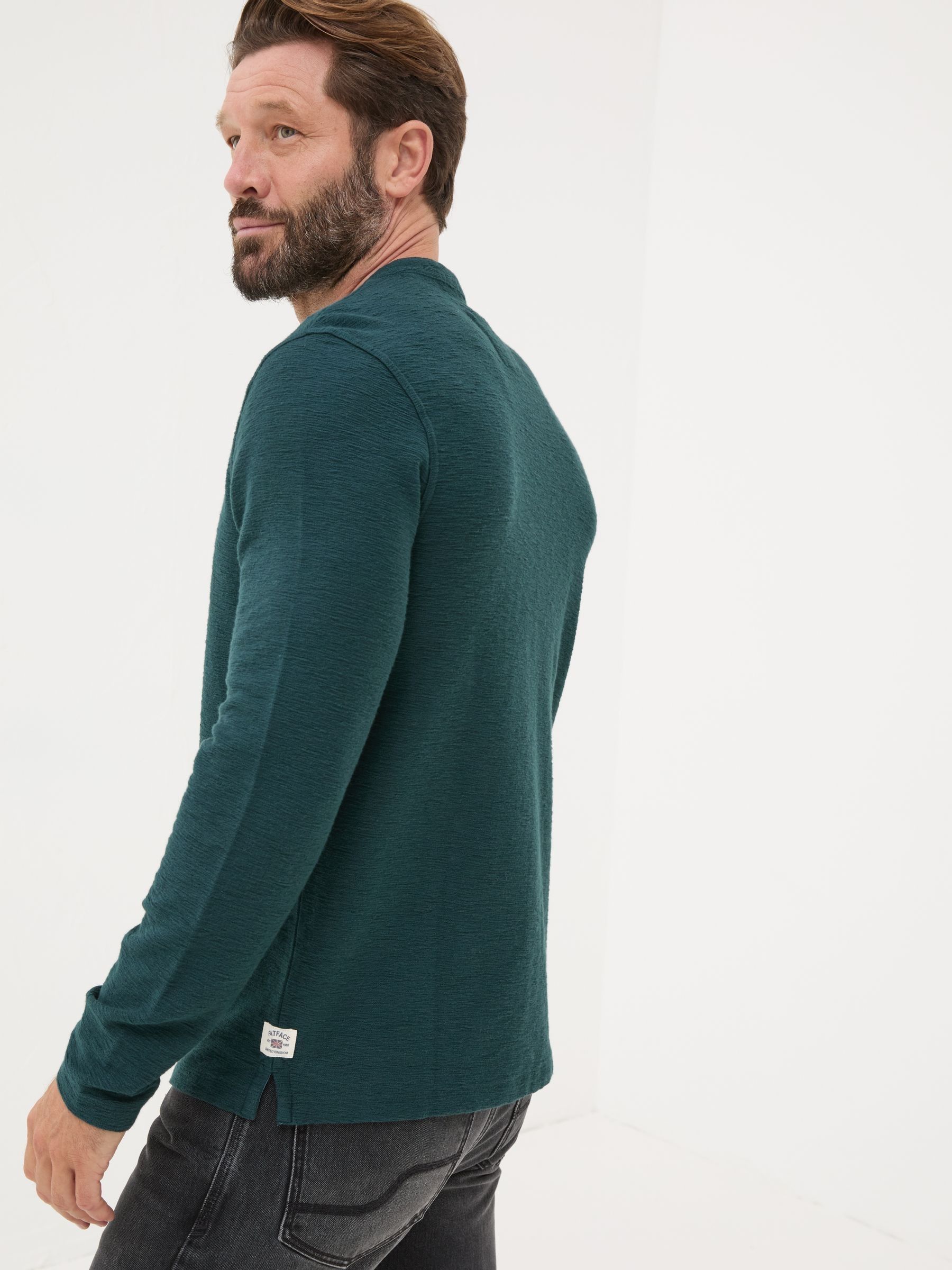 Teal Blue Nutbourne Henley 100% Cotton T-Shirt - Image 2 of 5