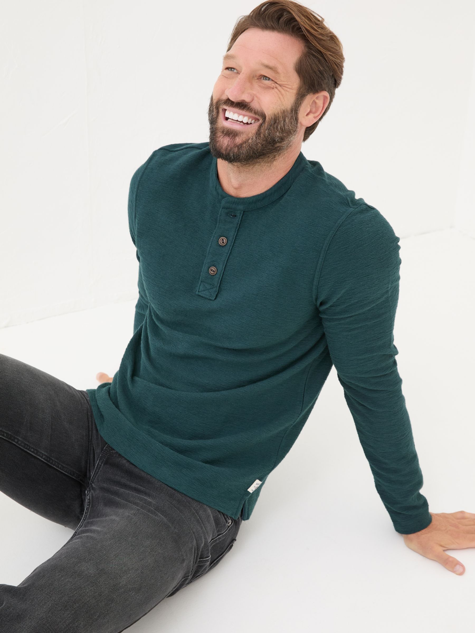 Teal Blue Nutbourne Henley 100% Cotton T-Shirt - Image 3 of 5