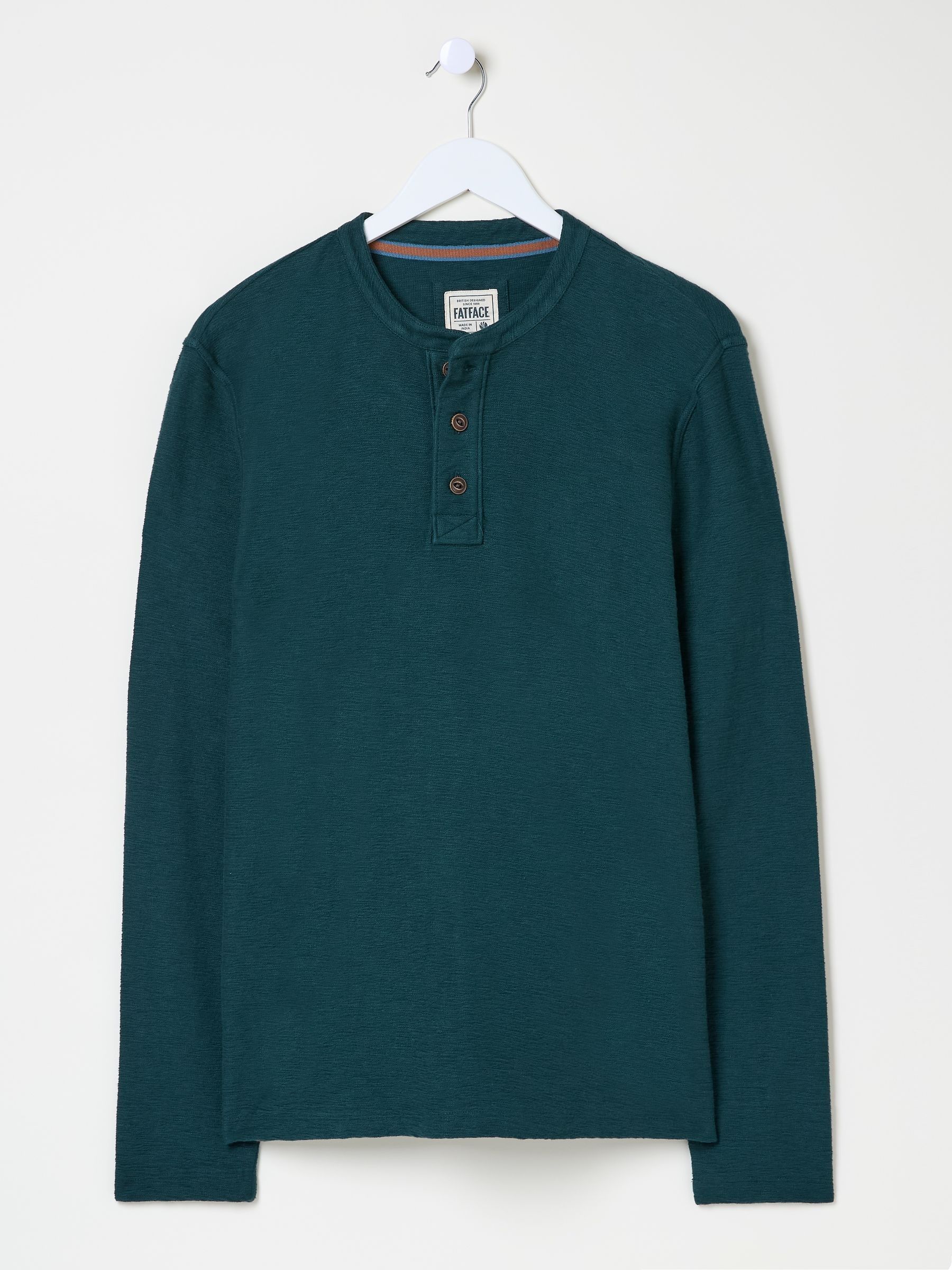 Teal Blue Nutbourne Henley 100% Cotton T-Shirt | FatFace