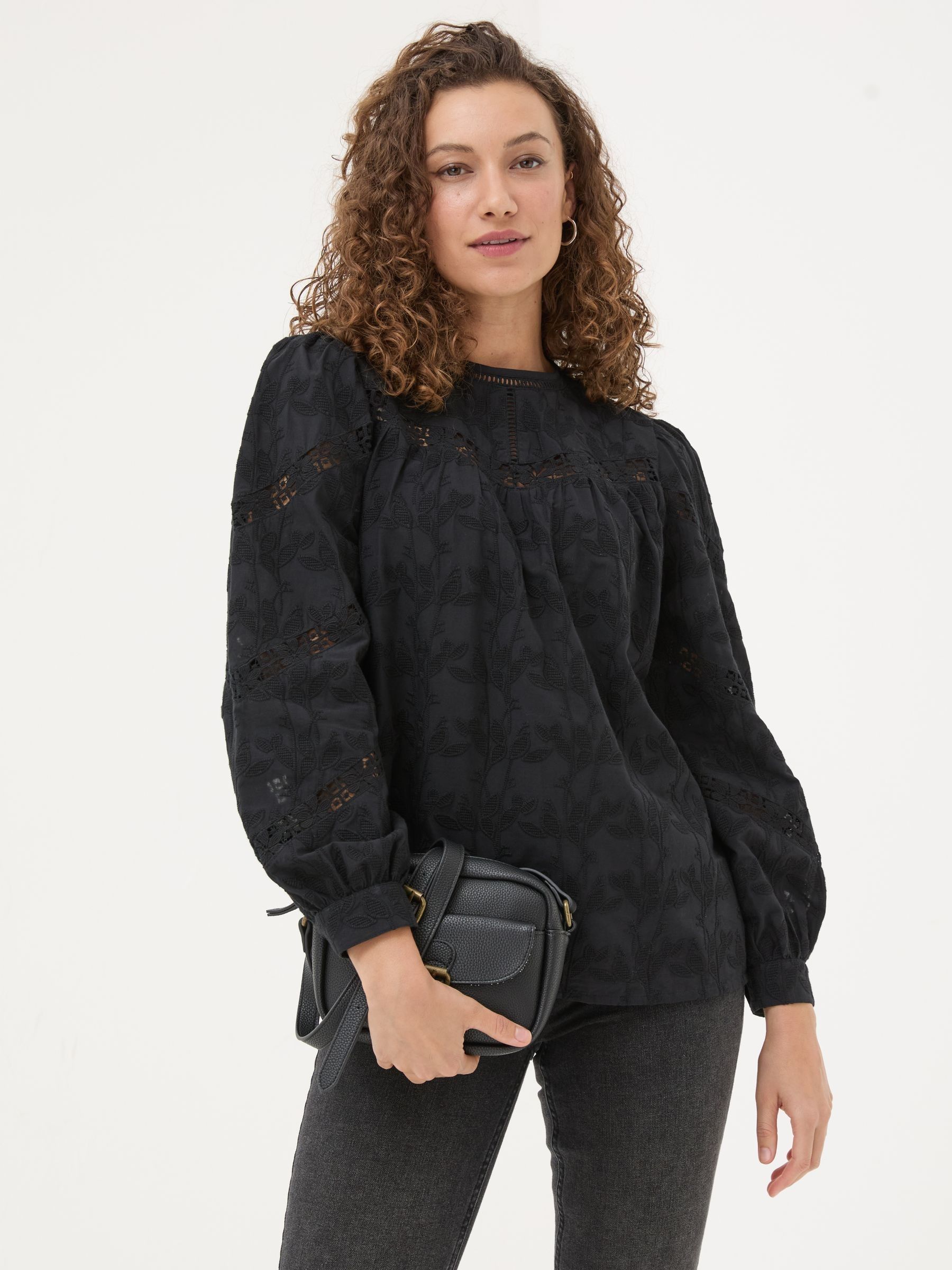 Black Ana 100% Cotton Detail Blouse - Image 2 of 11