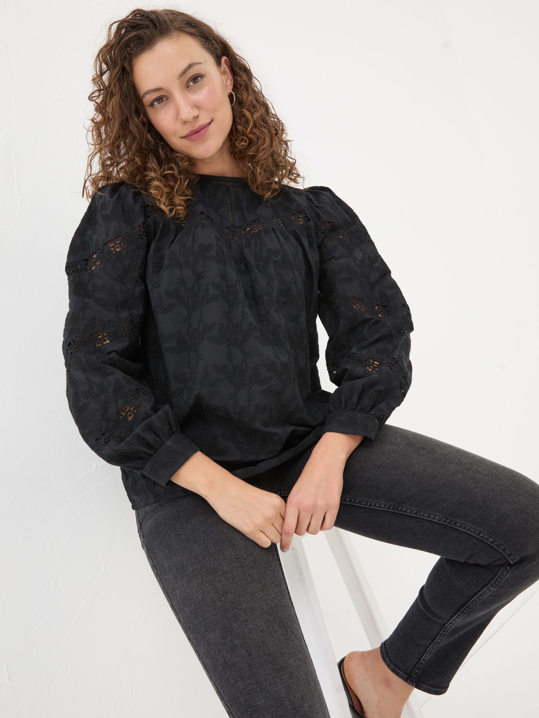 Black Ana 100% Cotton Detail Blouse - Image 4 of 11