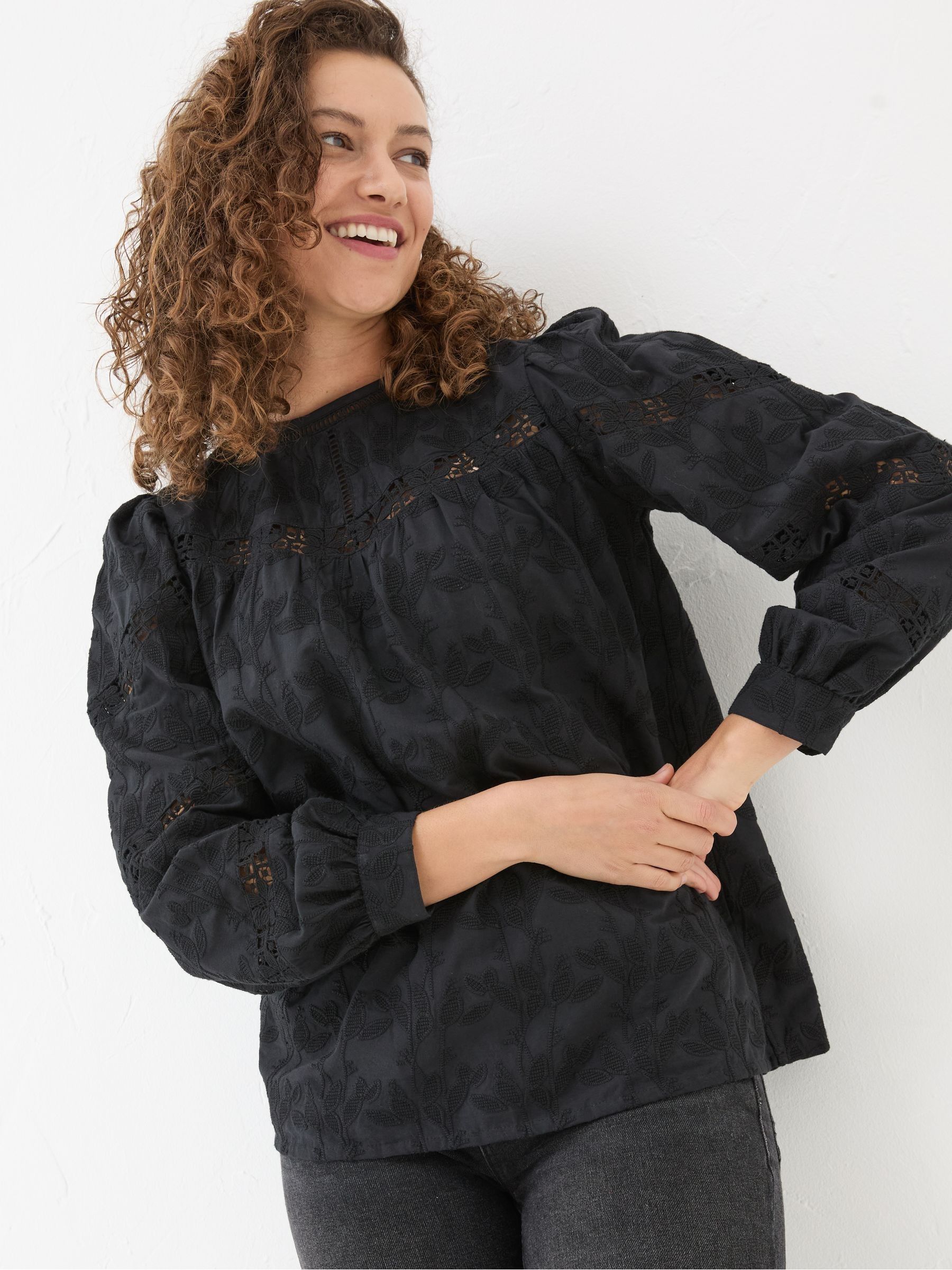 Black Ana 100% Cotton Detail Blouse - Image 5 of 11