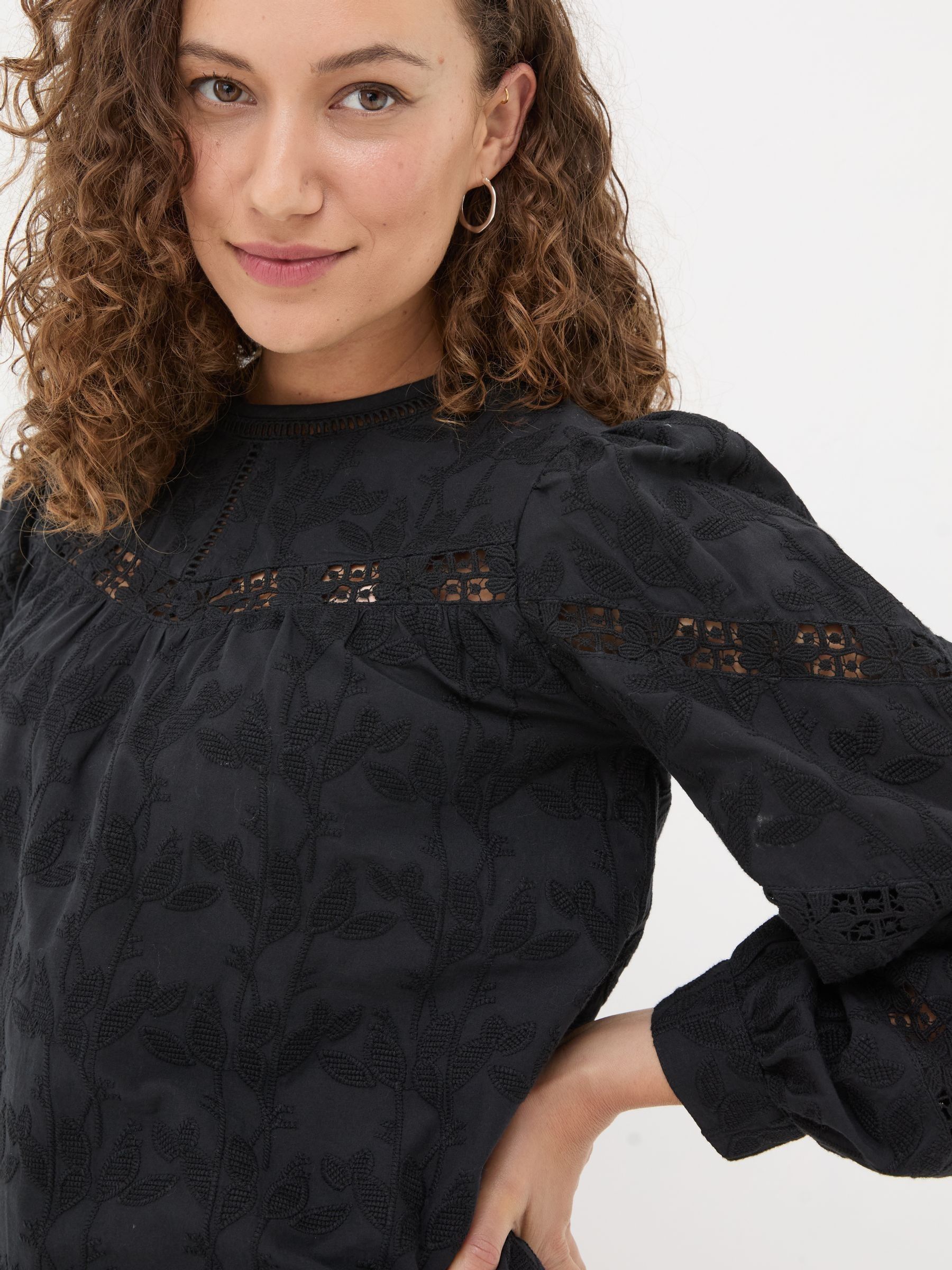 Black Ana 100% Cotton Detail Blouse - Image 6 of 11