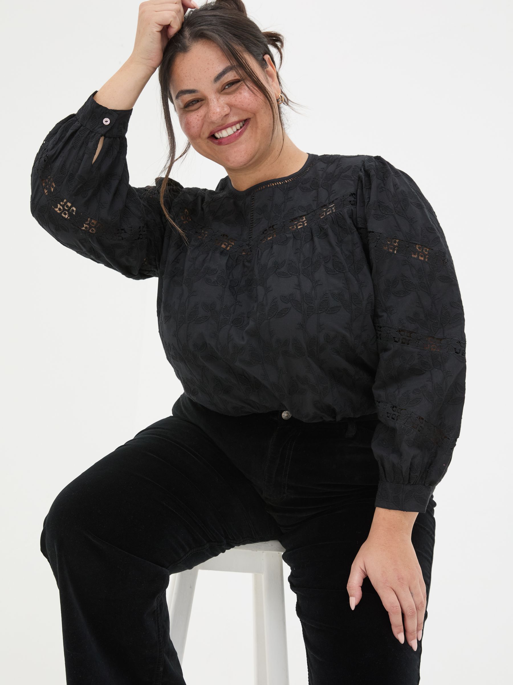Black Ana 100% Cotton Detail Blouse - Image 8 of 11