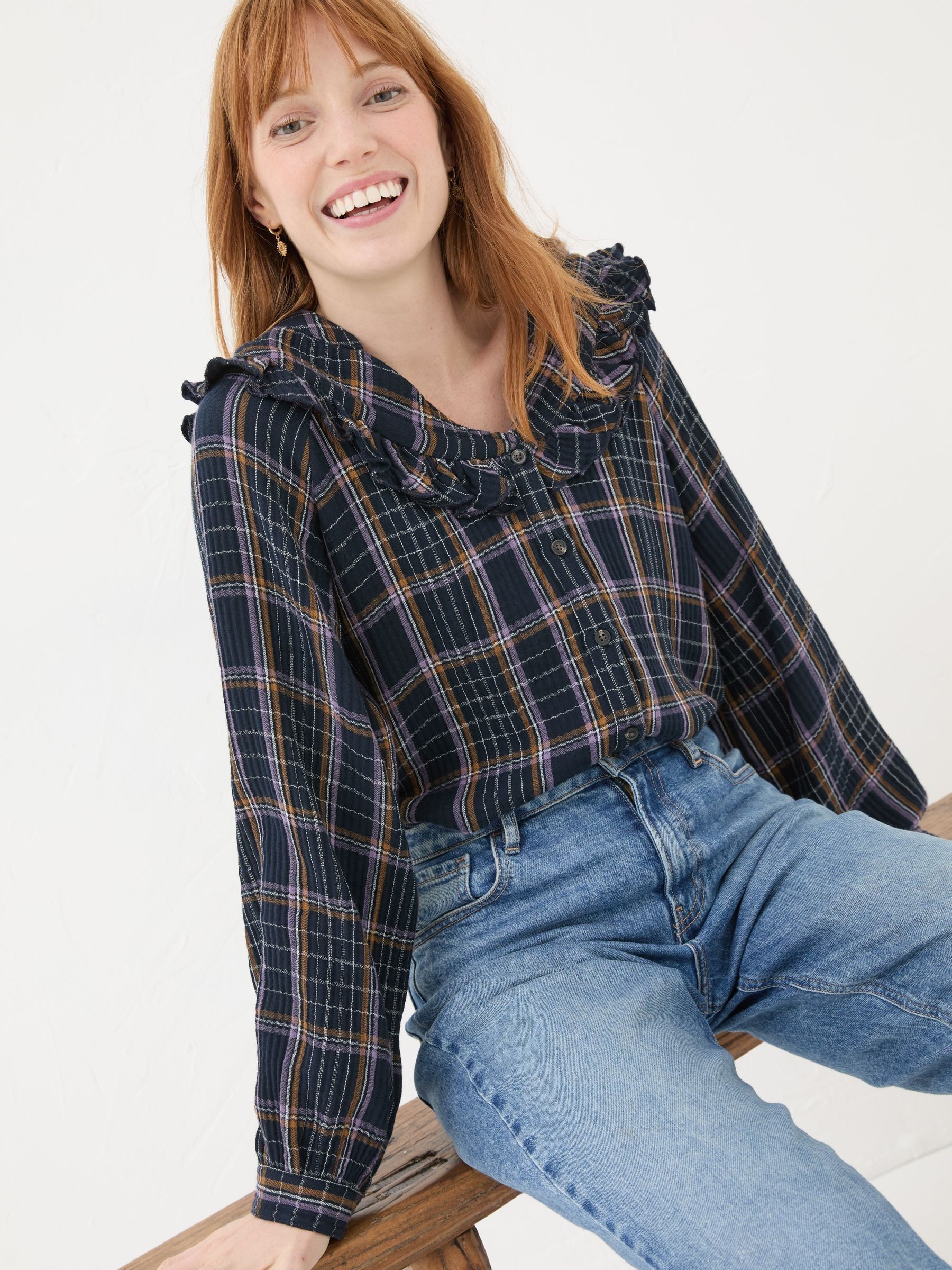 Navy 100% Cotton Nina Ruffle Blouse - Image 4 of 4