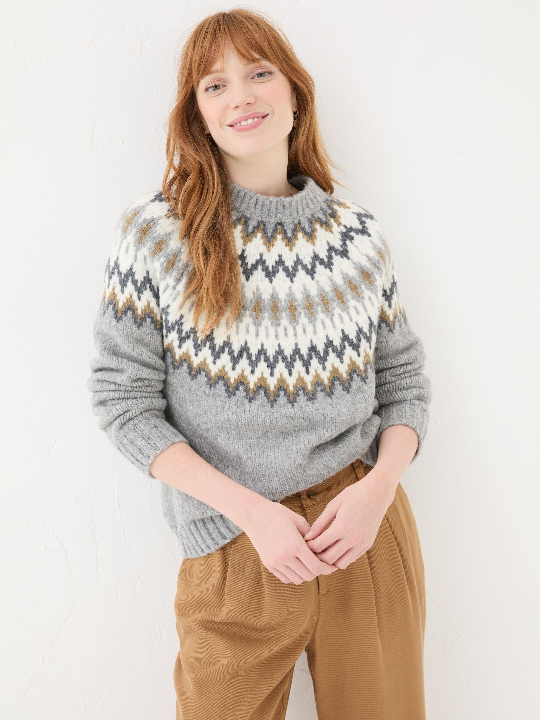 Fairisle Yoke Fat Face Womens Sweaters Cassie Grey Grey Fair Isle
