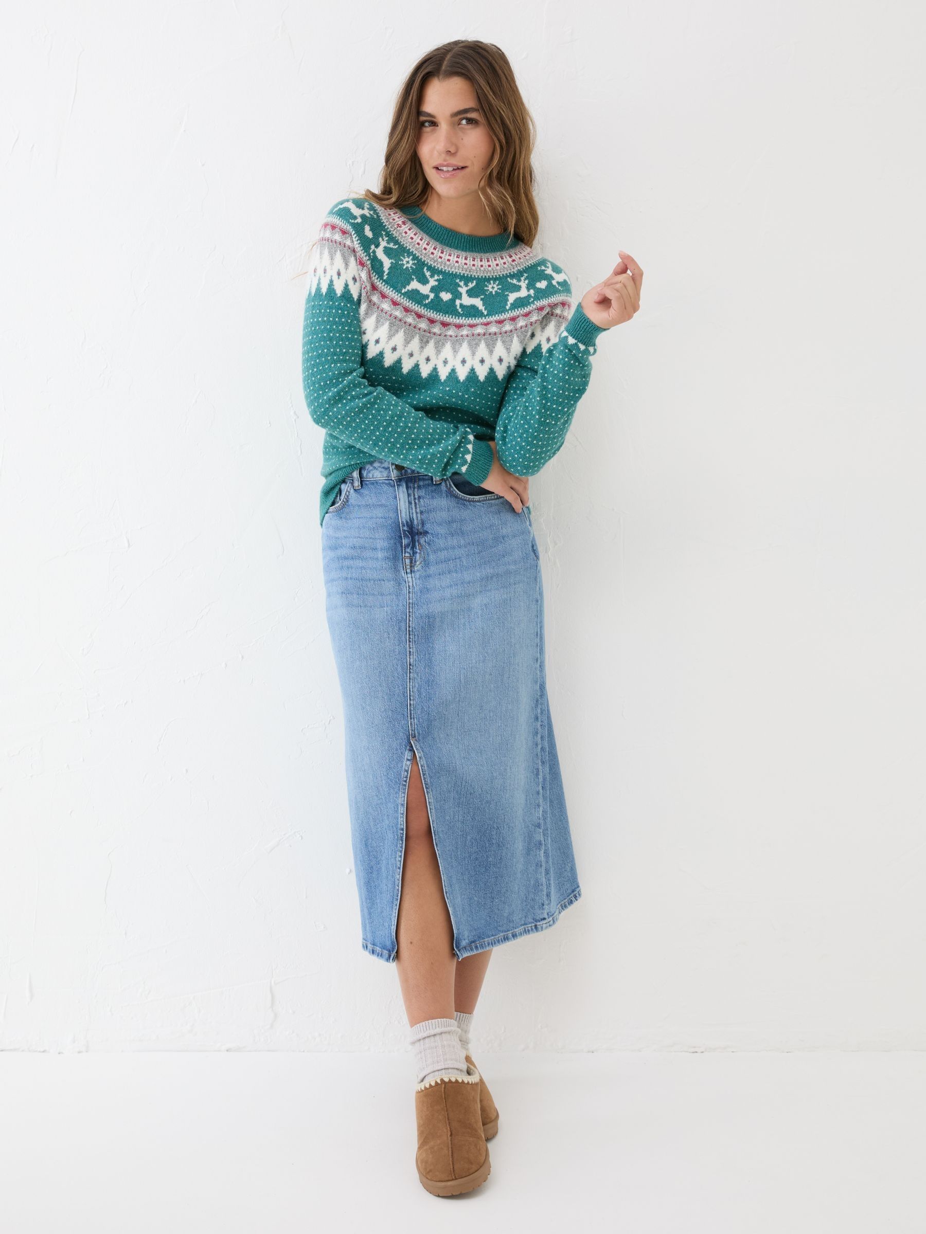 Reindeer Yoke Teal Blue Jumper - Image 3 of 6