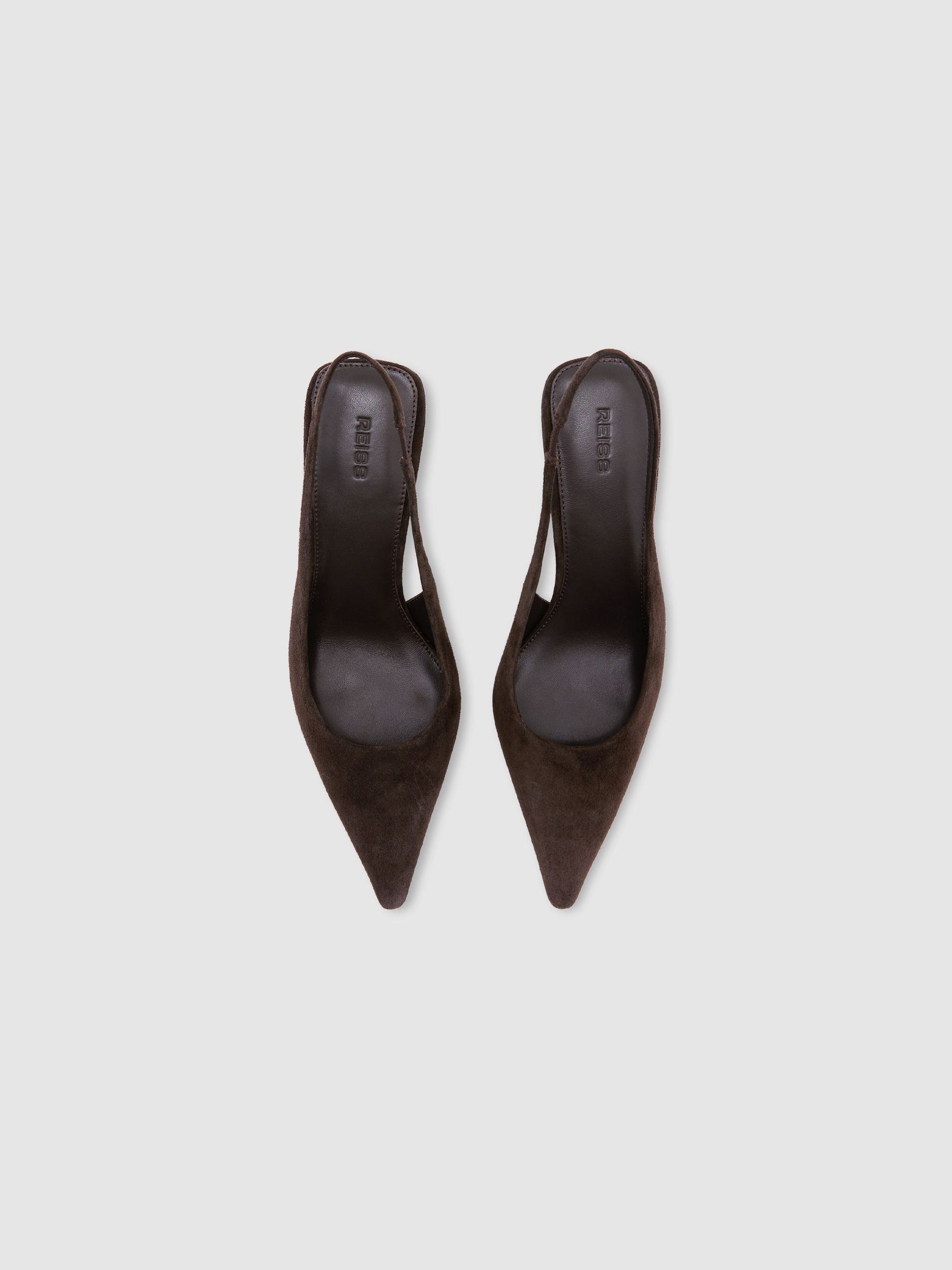 Suede Slingback Mid-Heel Court Shoes in Dark Chocolate - Image 3 of 6