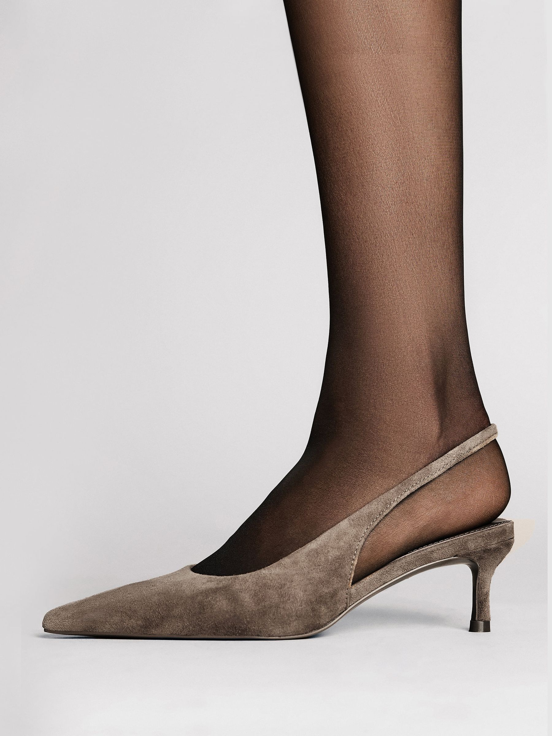 Suede Slingback Low-Heel Court Shoes in Taupe by Reiss