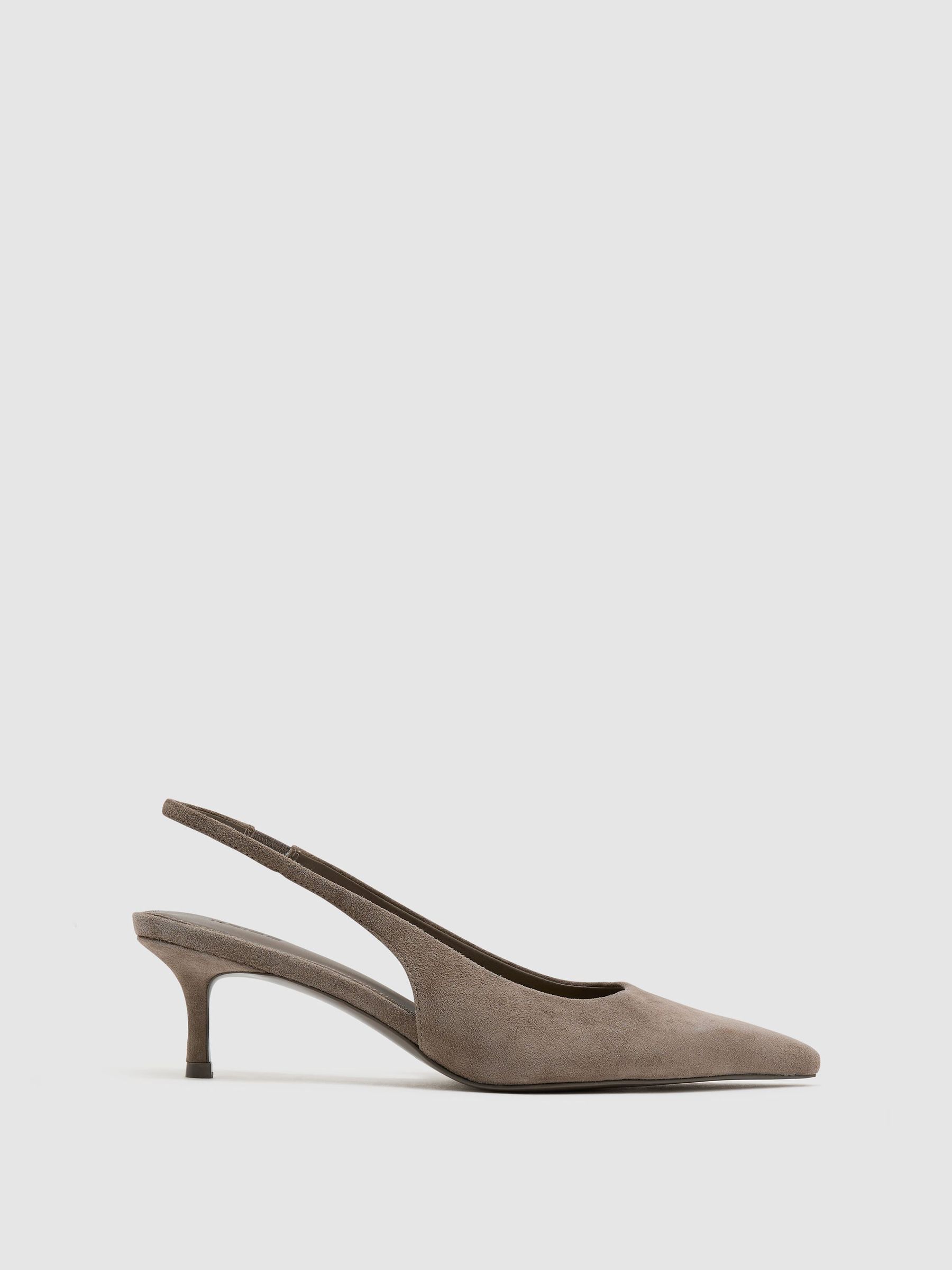 Suede Slingback Low-Heel Court Shoes in Taupe - Image 2 of 6