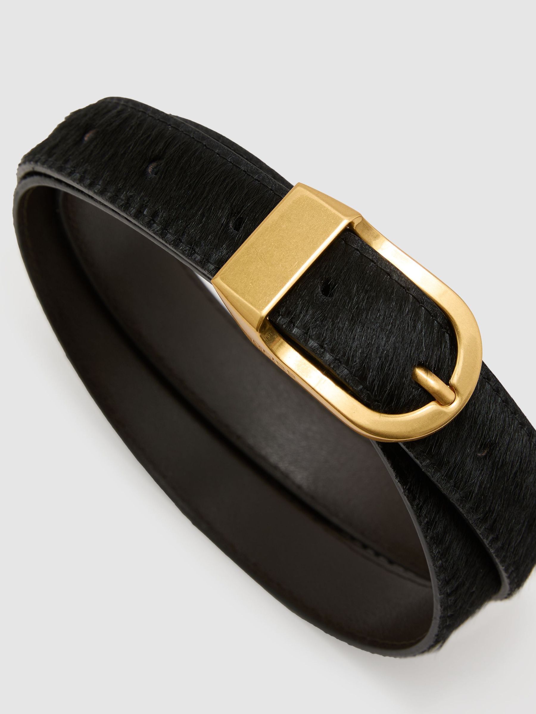 Pony Hair-Effect Leather Belt in Black - Image 1 of 6