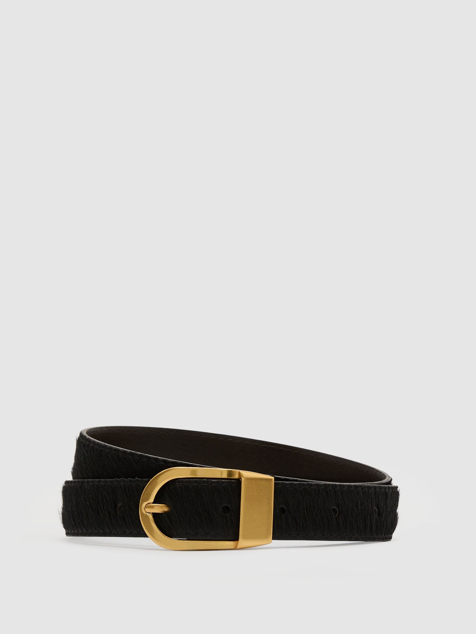 Pony Hair-Effect Leather Belt in Black - Image 3 of 6