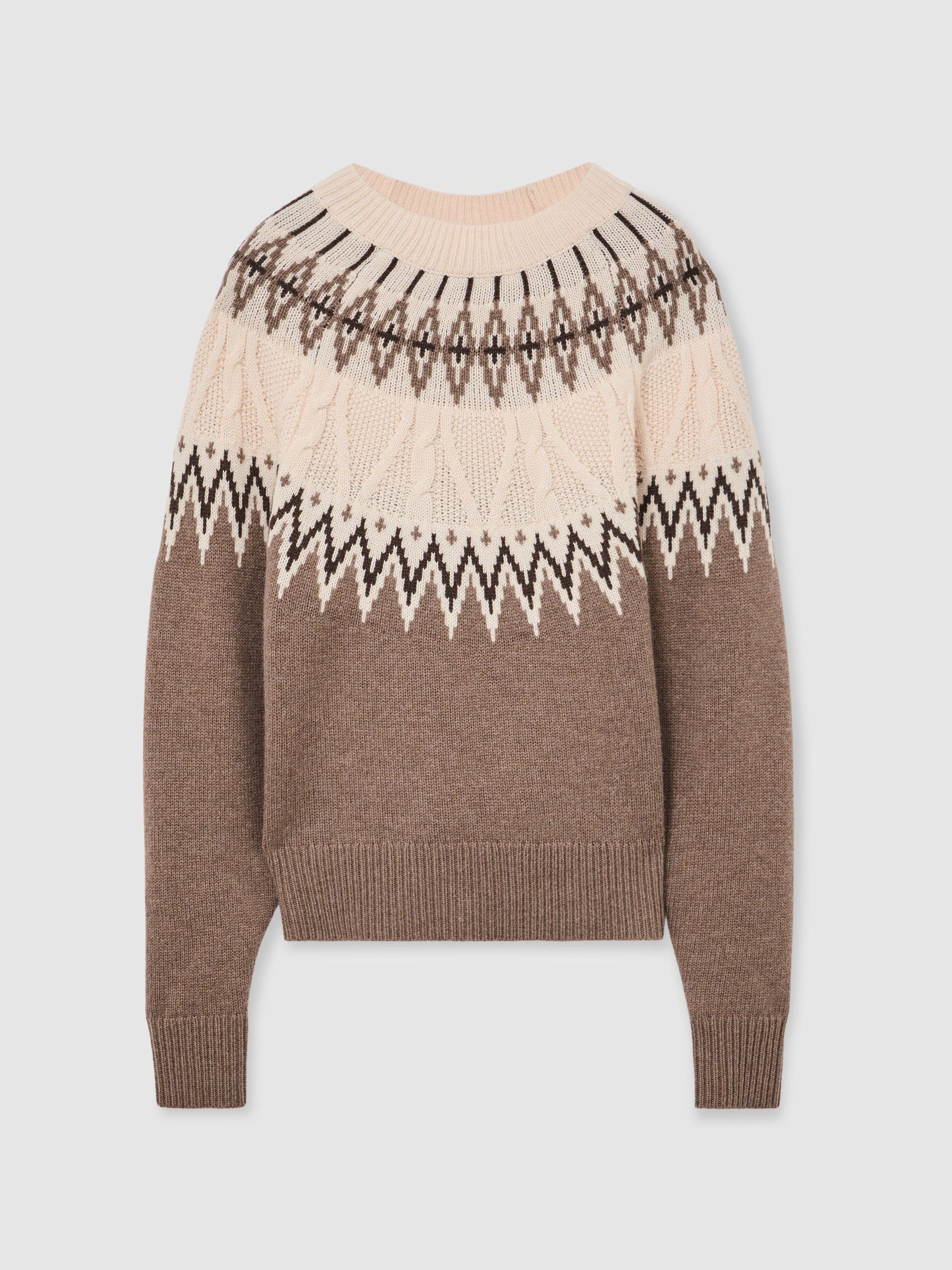 Wool-Cashmere Cable-Detail Fairisle Jumper in Neutral - Image 2 of 7