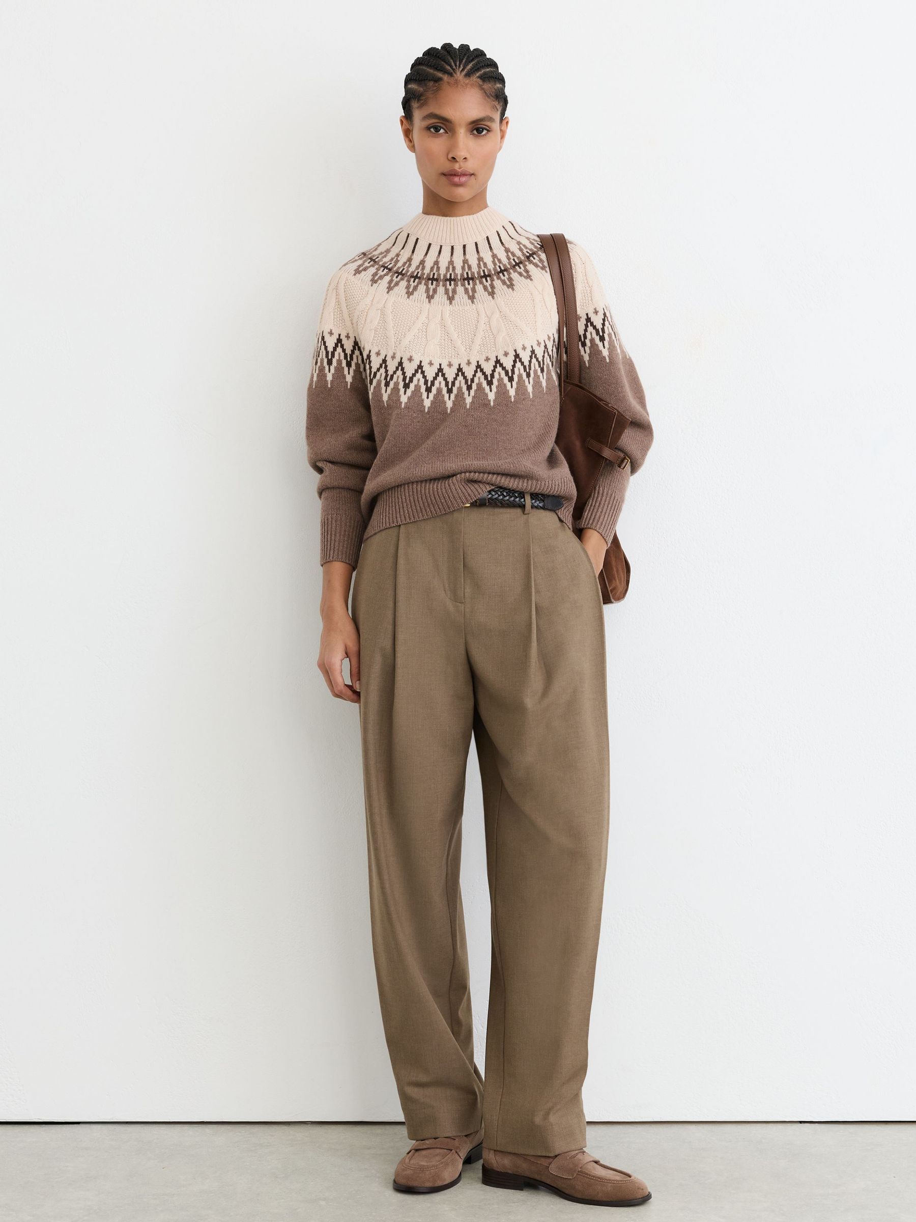 Wool-Cashmere Cable-Detail Fairisle Jumper in Neutral - Image 3 of 7