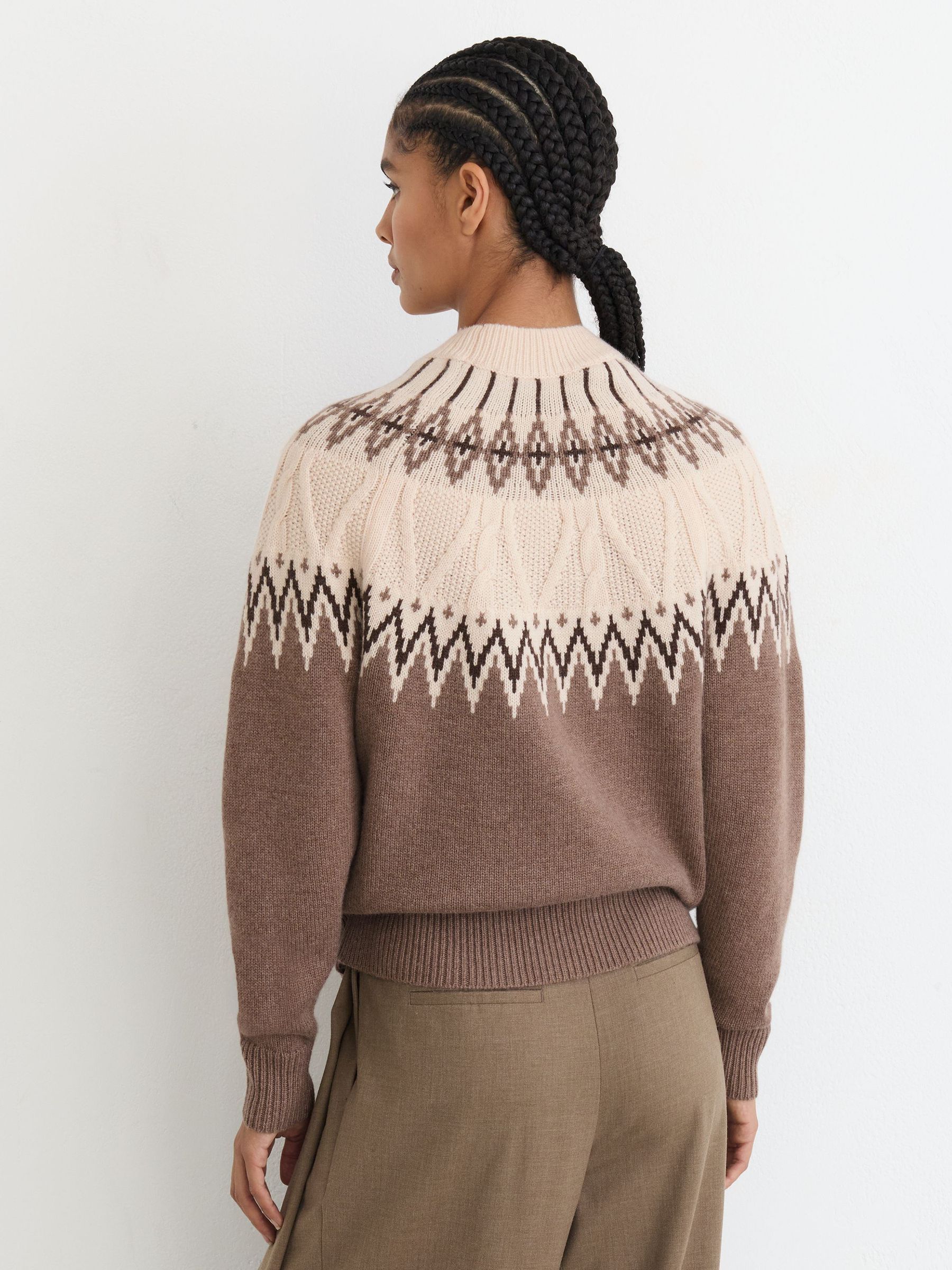 Wool-Cashmere Cable-Detail Fairisle Jumper in Neutral - Image 5 of 7