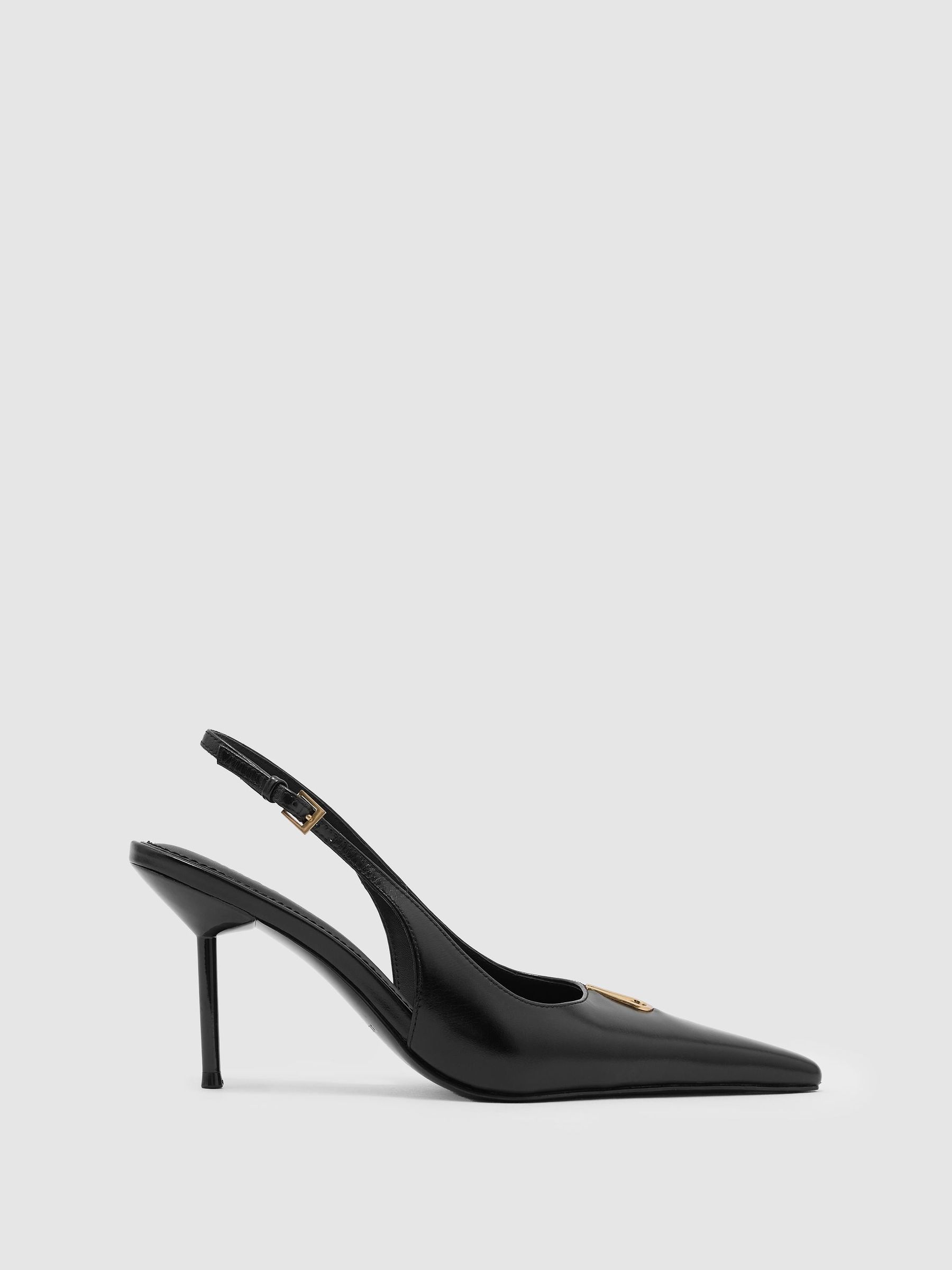 Leather Hardware-Detail Mid-Heel Court Shoes in Black - Image 3 of 6