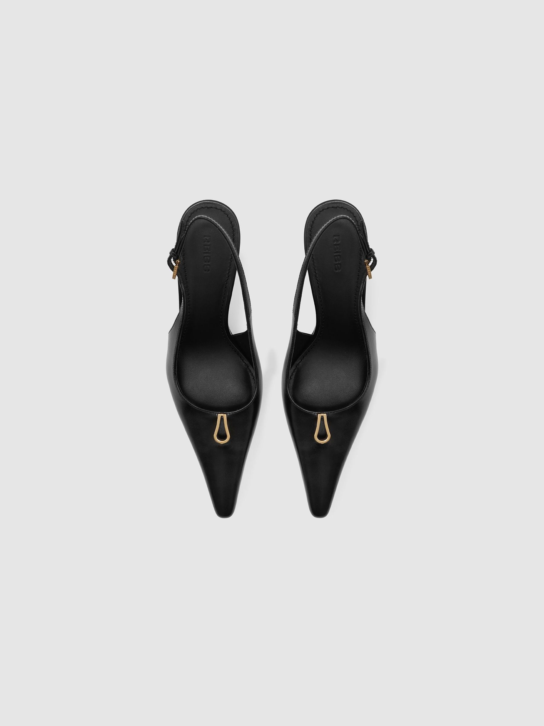 Leather Hardware-Detail Mid-Heel Court Shoes in Black - Image 4 of 6