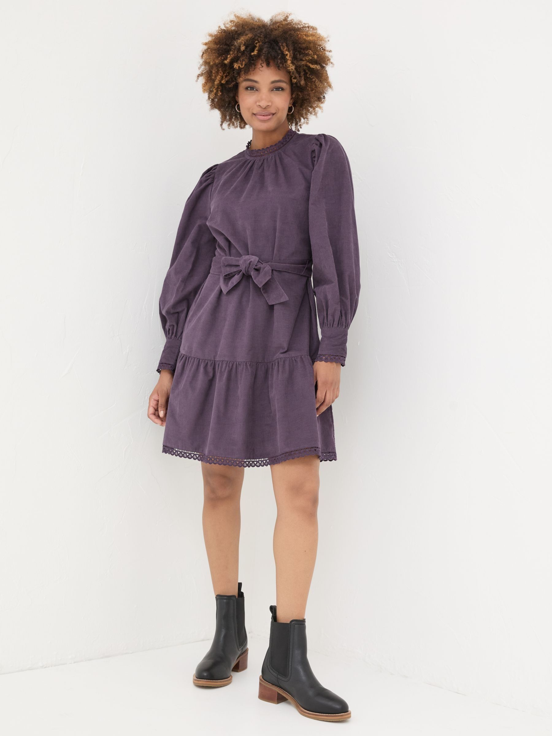 Dark Purple Adley Cord 100% Cotton Dress - Image 1 of 6