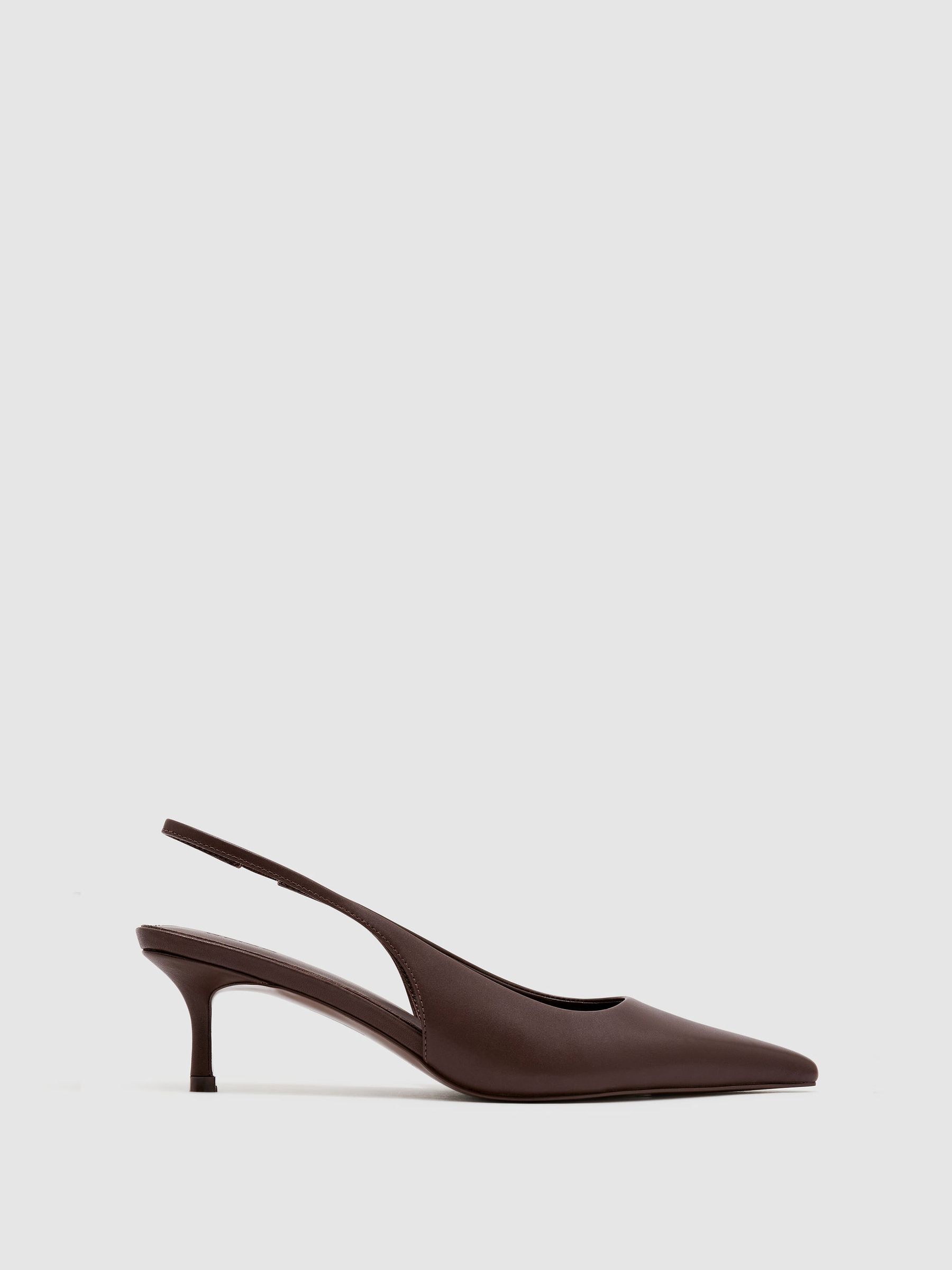 Leather Slingback Low-Heel Court Shoes in Chocolate - Image 2 of 6