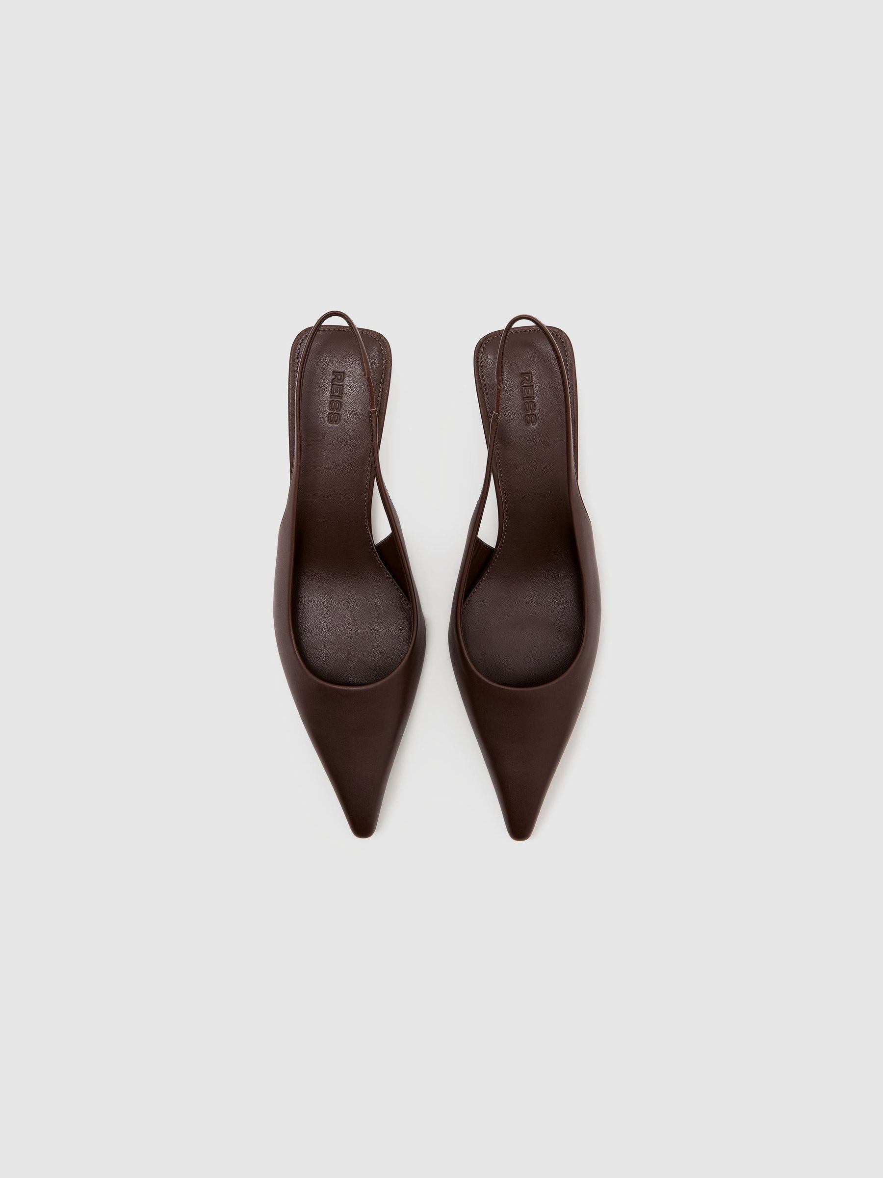 Leather Slingback Low-Heel Court Shoes in Chocolate - Image 3 of 6