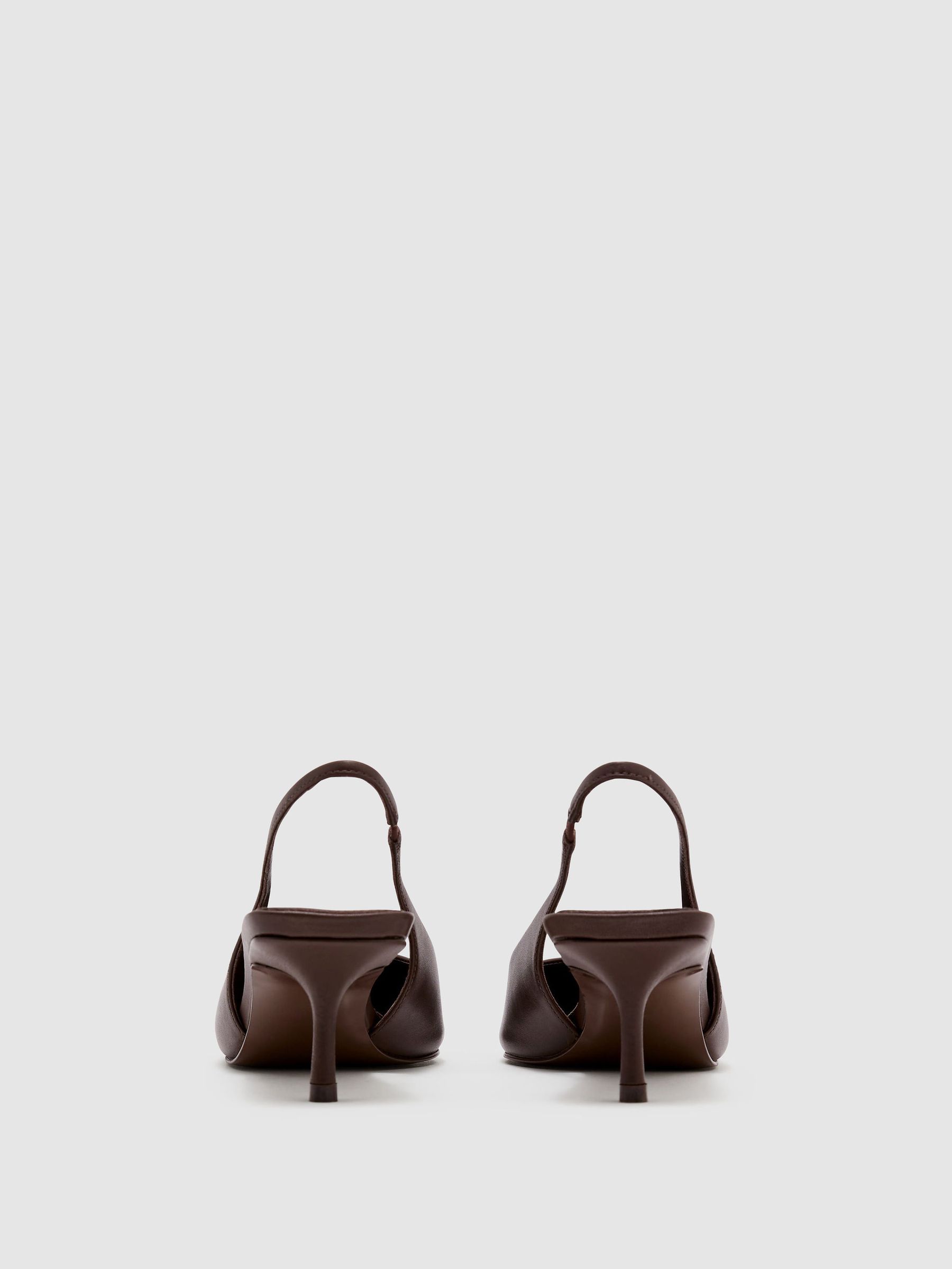 Leather Slingback Low-Heel Court Shoes in Chocolate - Image 5 of 6