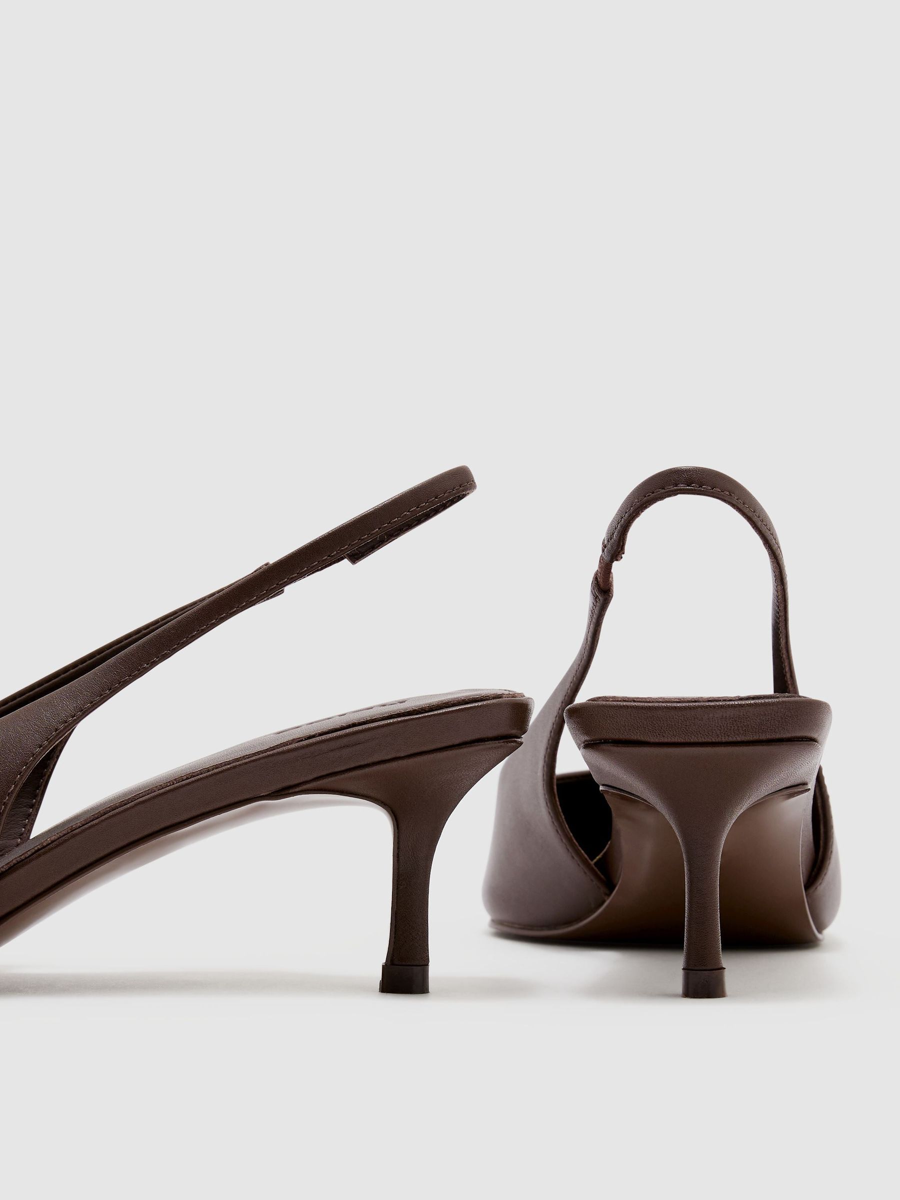 Leather Slingback Low-Heel Court Shoes in Chocolate - Image 6 of 6
