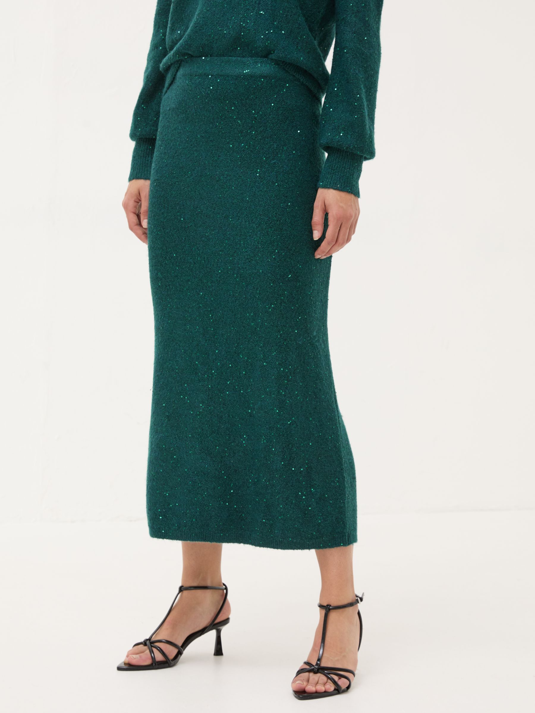 Teal Blue Sequin Knit Skirt - Image 1 of 6
