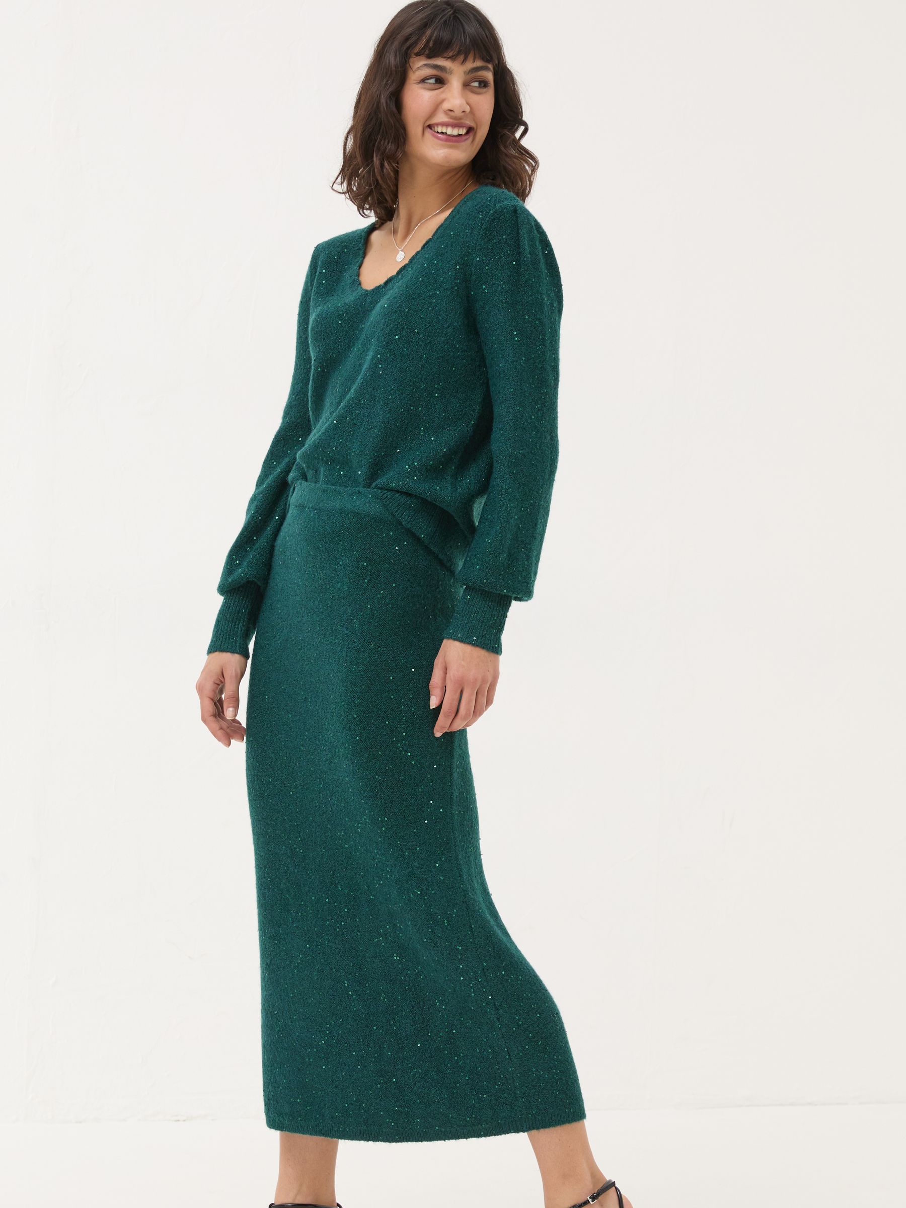 Teal Blue Sequin Knit Skirt - Image 3 of 6