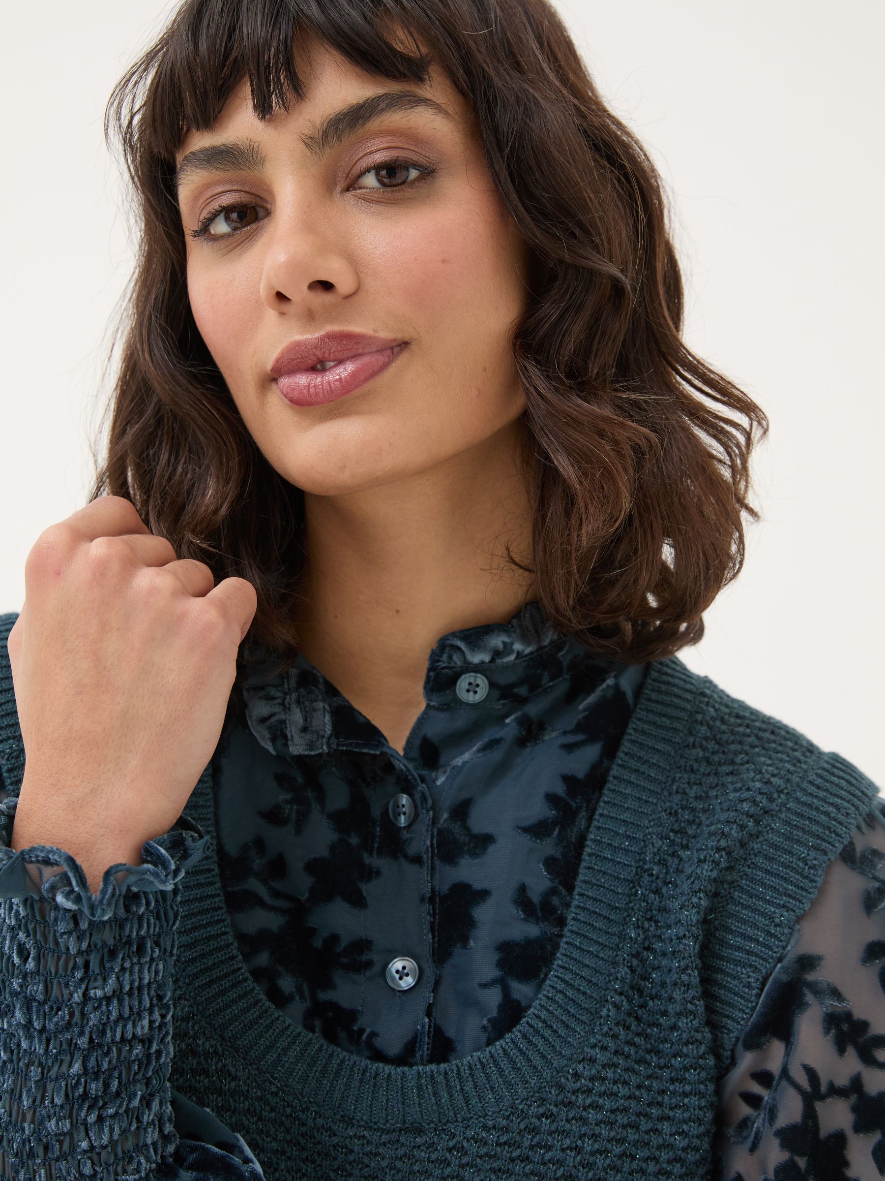 Dark Teal Hadley 2 in 1 Devore Jumper - Image 3 of 6