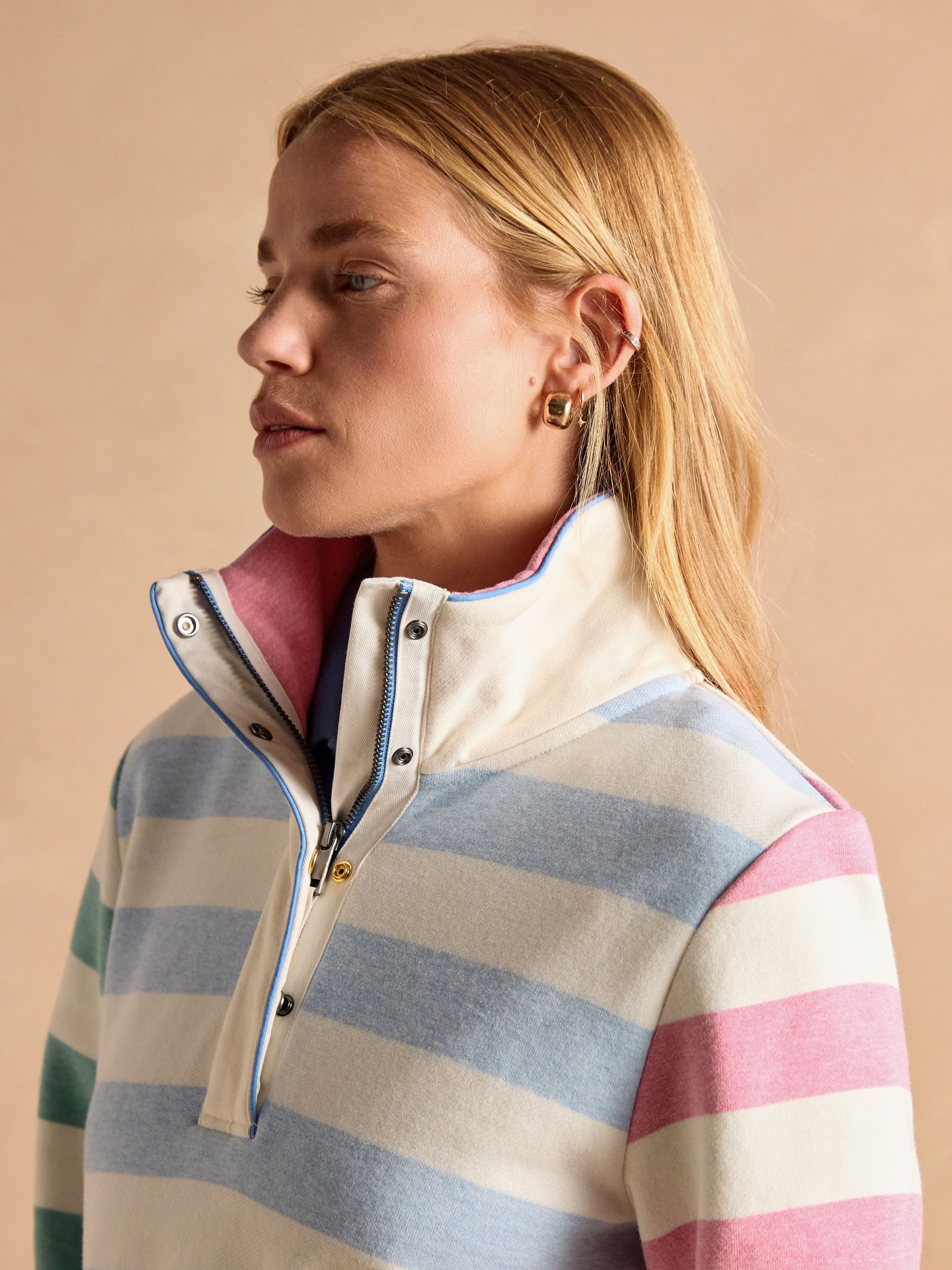 Burnham Blue/Creme Funnel Neck Quarter Zip Sweatshirt - Image 3 of 14