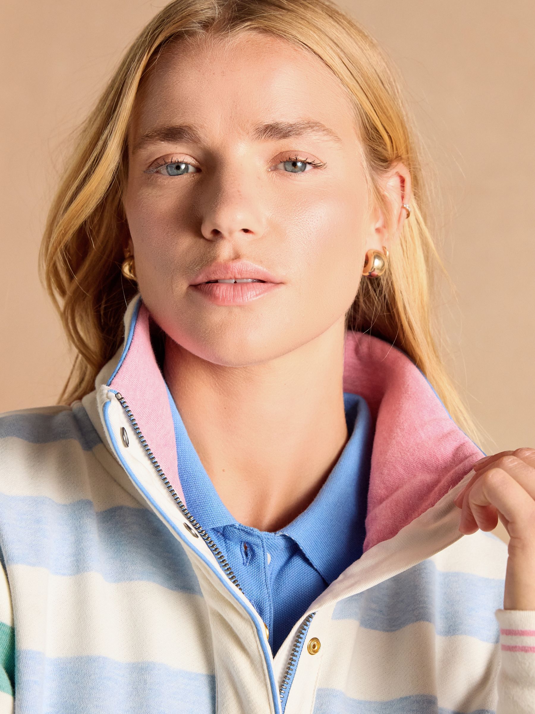 Burnham Blue/Creme Funnel Neck Quarter Zip Sweatshirt - Image 6 of 14