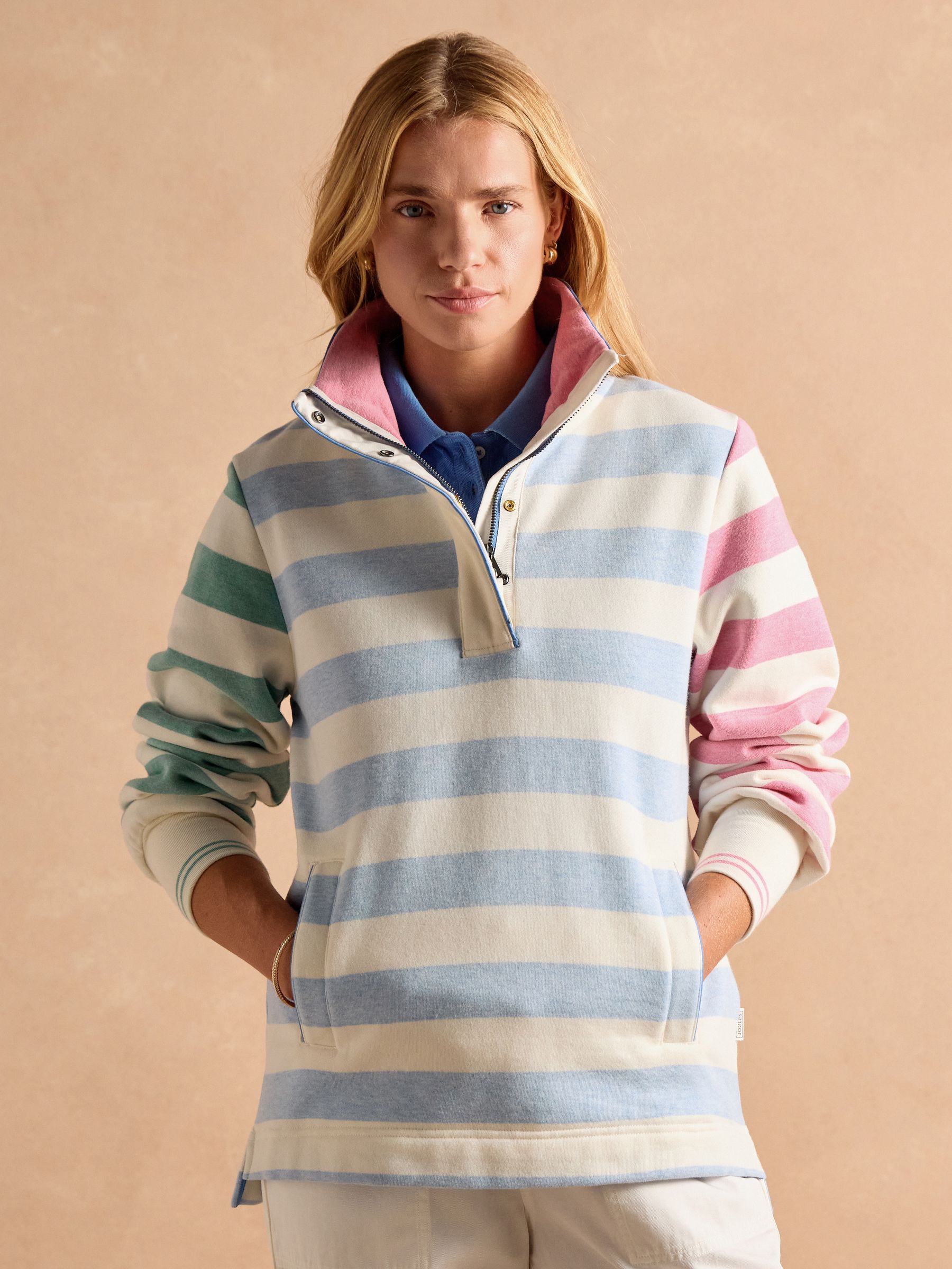 Burnham Blue/Creme Funnel Neck Quarter Zip Sweatshirt - Image 7 of 14